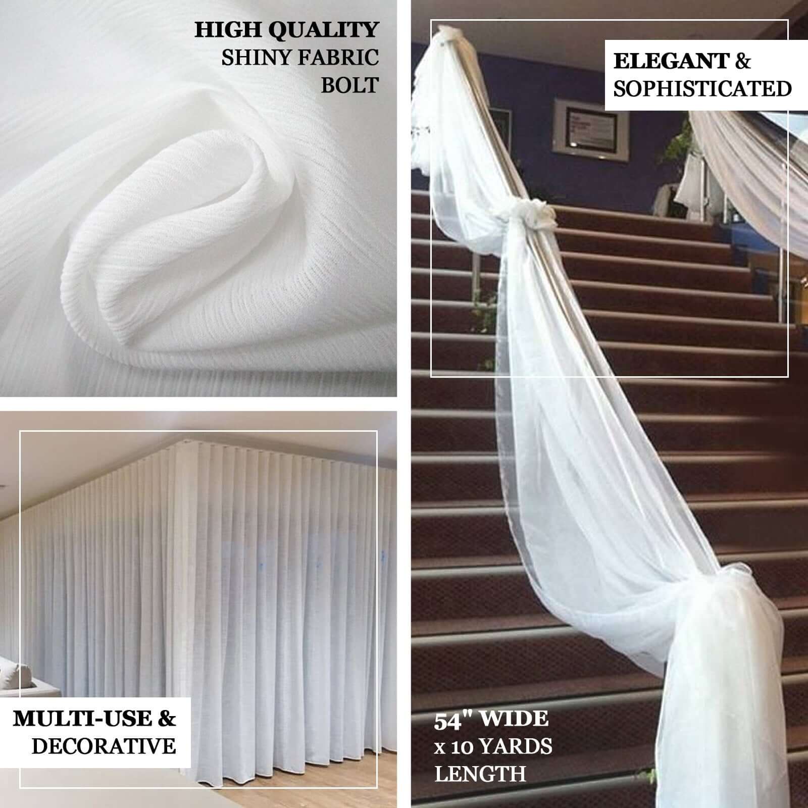 54"x10 Yards White Minimal Crinkle Chiffon Shiny Fabric Bolt, DIY Craft Fabric Roll