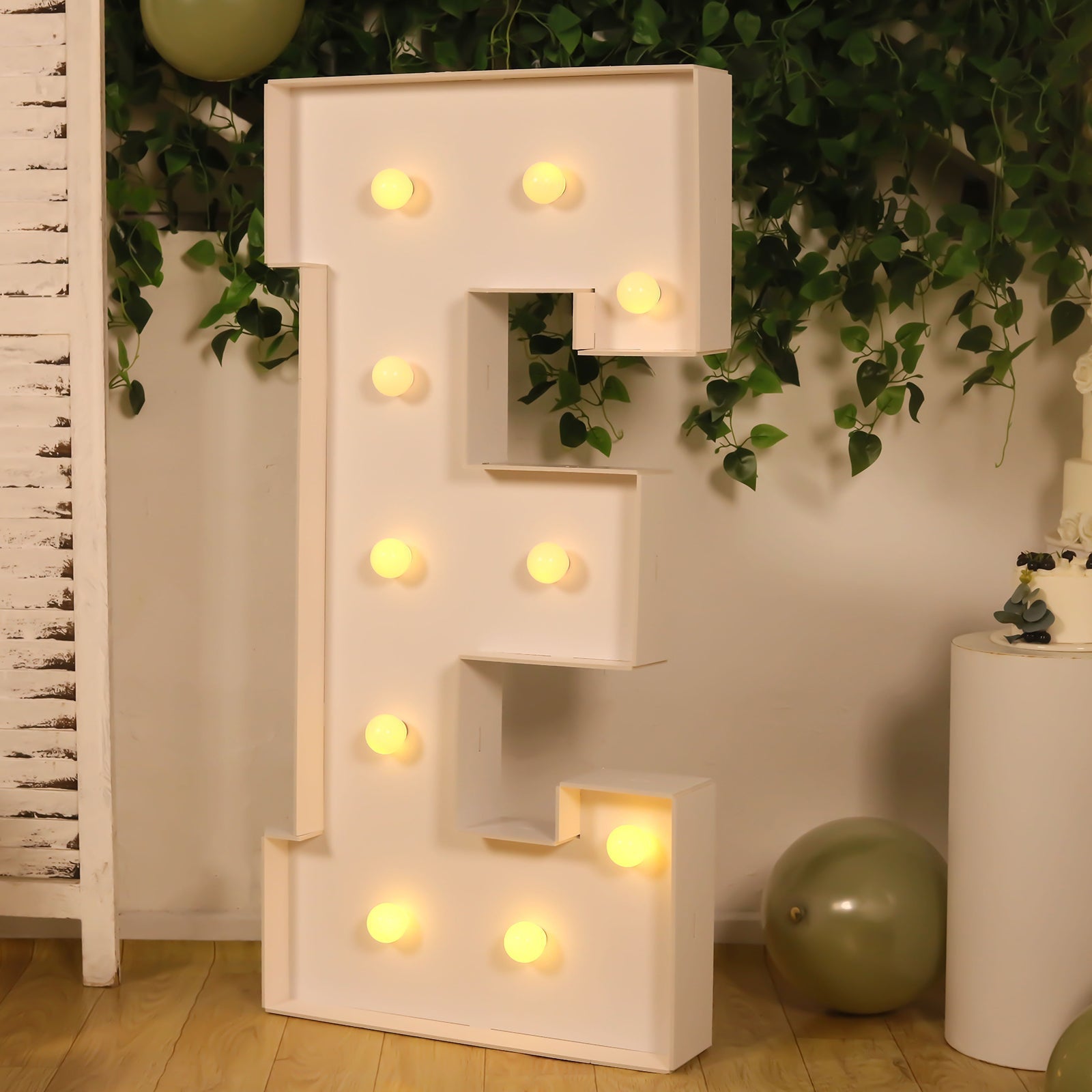 Giant LED Marquee Light Up Letter "E", White 4ft Pre-Cut Foam Board with 10 Warm White Battery Operated LEDs, Glue Gun and Sticks