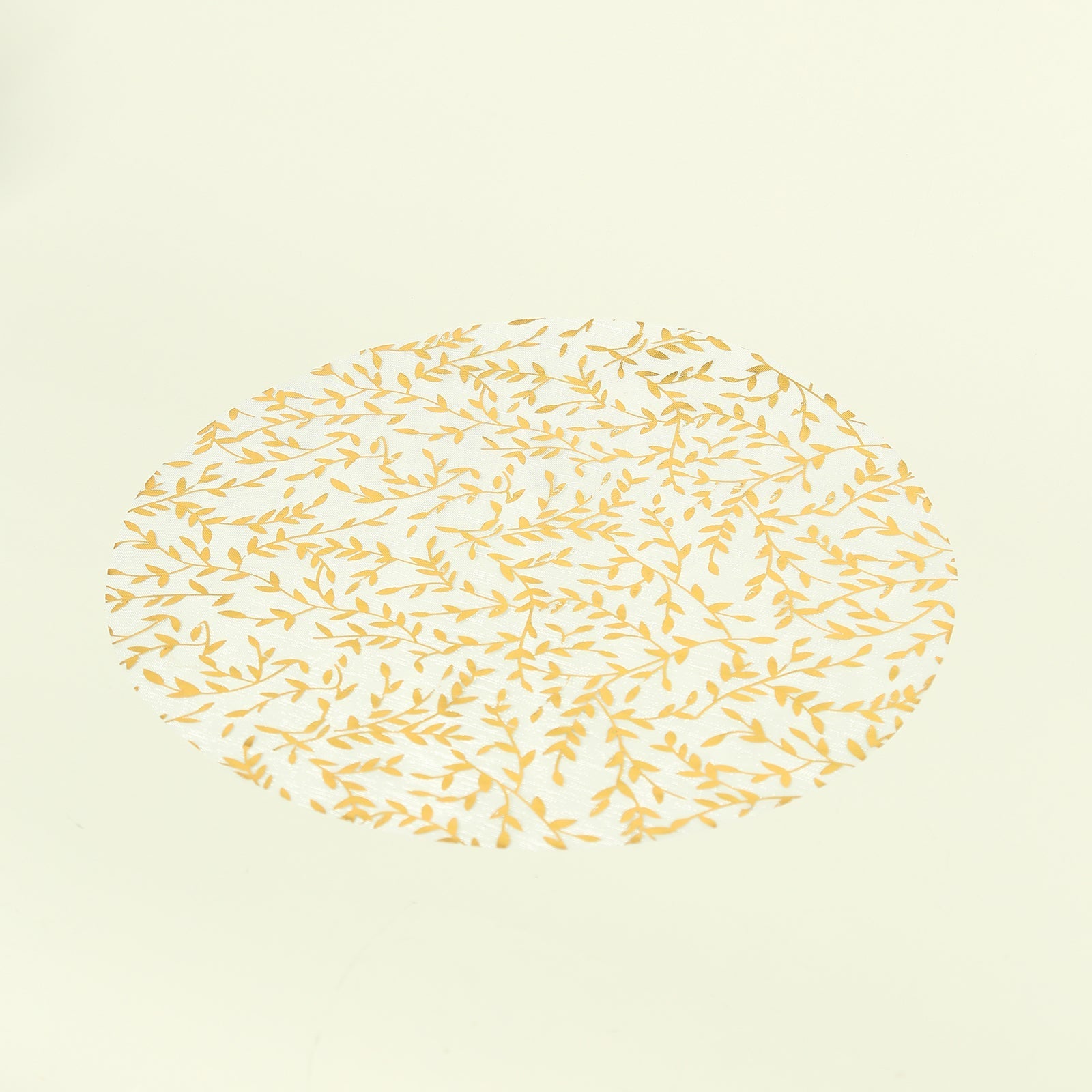 10-Pack Table Placemats Gold Foil Leaf Vine Design White Round - Organza Disposable Floral Mats 13"