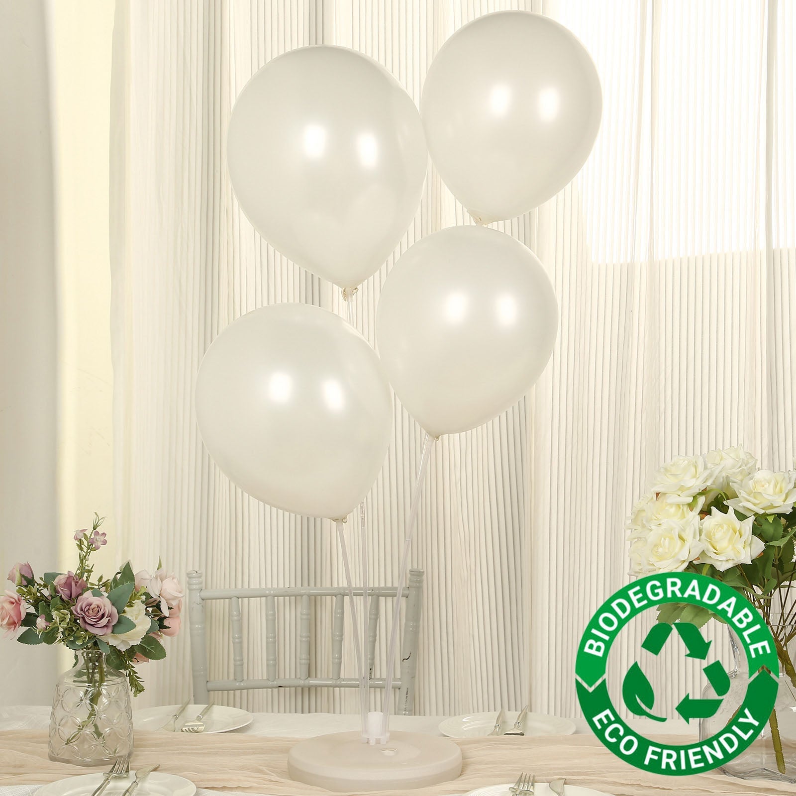 50 Pack White Biodegradable Balloons, 12" Thickened Extra Strong Eco-friendly Latex Helium Party Balloons