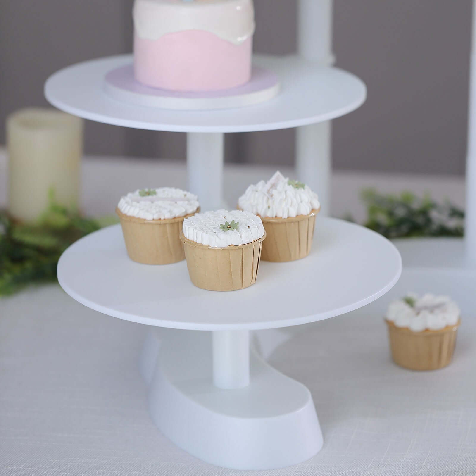 4-Tier Plastic Cake Stand with Half Moon Base White - Space Saving Multi-layer Cupcake Holder Dessert Tower for Weddings Tea Parties & Home Gatherings 17"