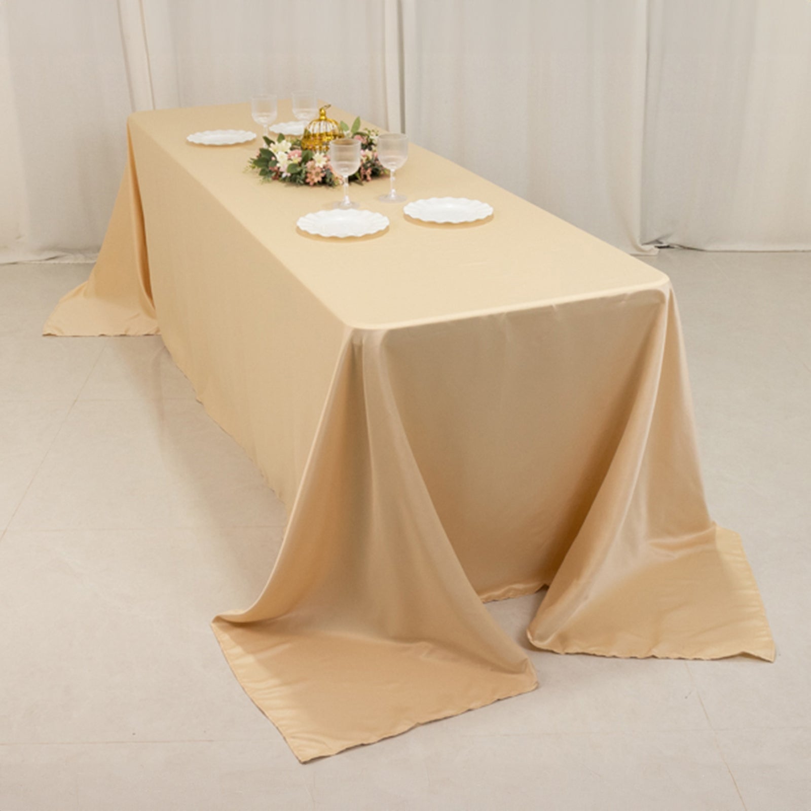 Lamour Satin 90"x156" Rectangle Tablecloth Beige - Luxurious, Soft Seamless Table Cover