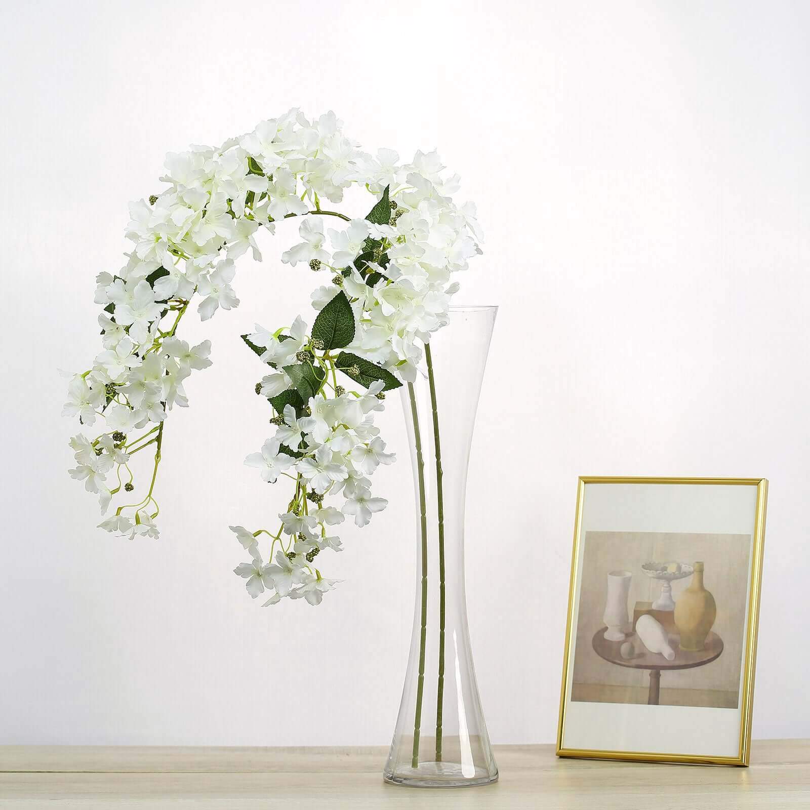 4 Stems 41" Tall White Artificial Silk Hydrangea Flower Branches