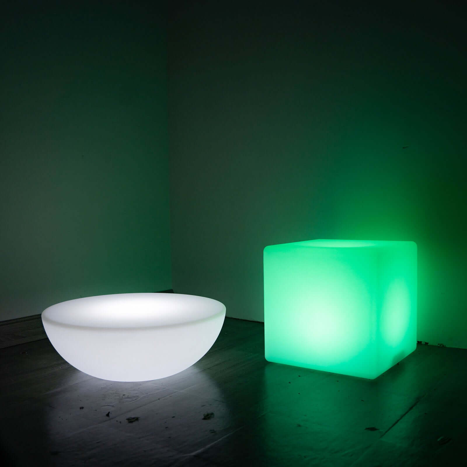 23.5" Color Changing Cordless LED Light Up Half Circle Round Table, Rechargeable Waterproof Illuminated Furniture