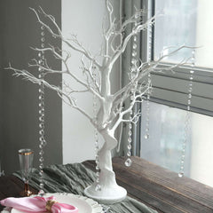 Manzanita Tree Centerpiece White with 8 Acrylic Bead Chains - Easy Assembly Decorative Artificial Tree for Modern Weddings Parties & Event Displays 34"