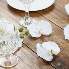 20 Silk Artificial Orchids Flower Heads White - Versatile Floral Accents for DIY Floral Arrangements Corsages & Event Decor 4"