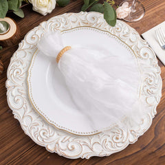 5 Pack Crinkled Organza 21"x21" Napkins White - Classy Rustic Style Dinner & Party Napkins
