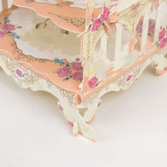 3 Tier Cardboard Cupcake Stand White/Peach Birdcage Style - Charming Reusable Cake Display Holder with Floral Print for Dessert Bars Afternoon Teas & Party Decor 18"