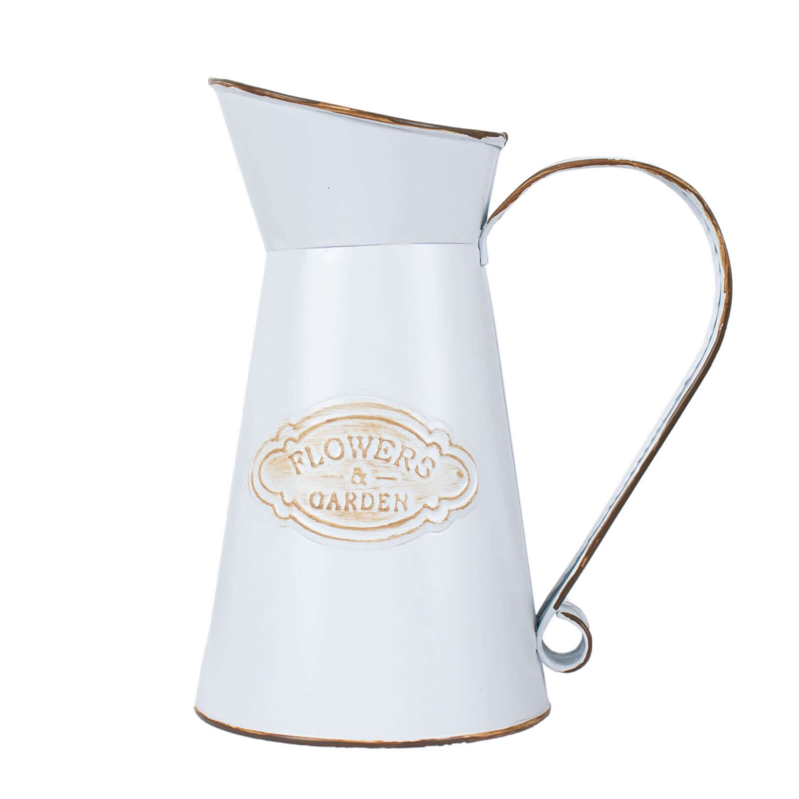 Metal Garden Water Pitcher Rustic Milk Jug Design - Shabby Chic Decorative Flower Vase 9"