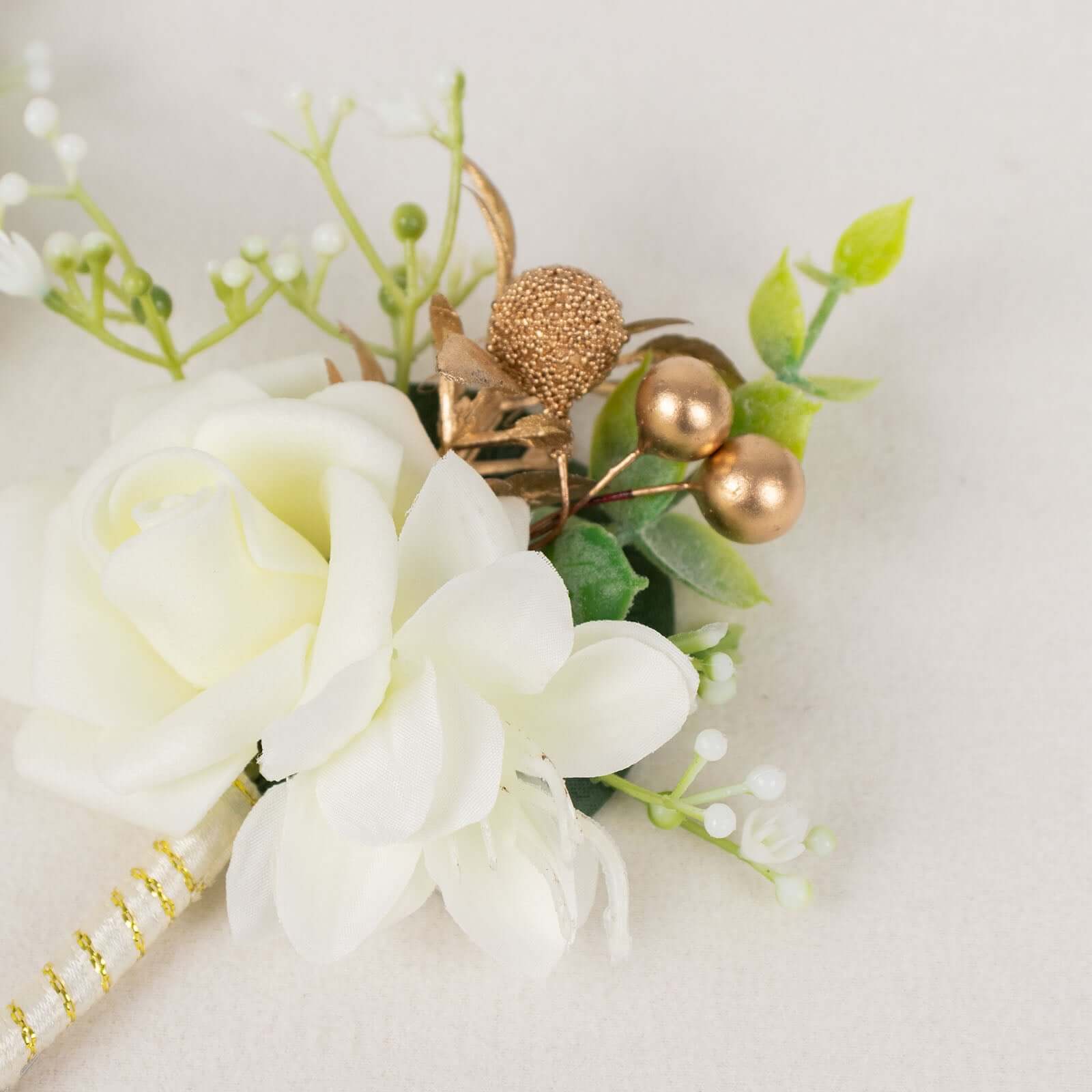 2 Pack White Artificial Rose Boutonniere With Pin, 5" Real Touch Silk Flower Pocket Square