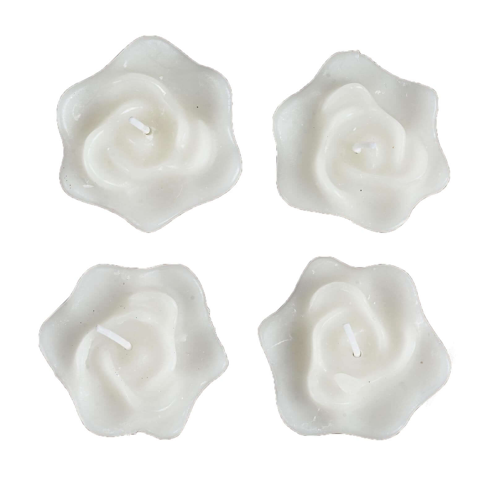 4-Pack Floating Candles Rose Flower Design White - Wedding Vase Fillers for Events 2.5"