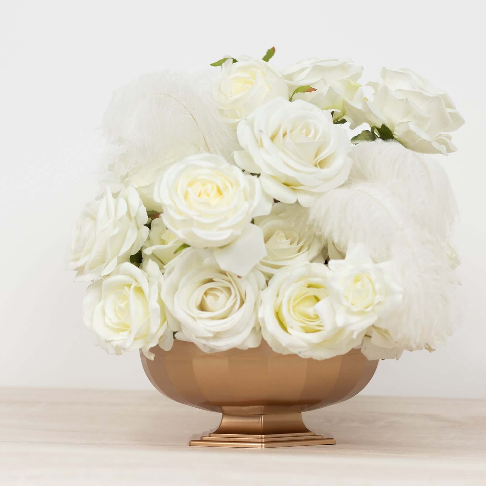 3-Pack Plastic Footed Compote Bowl Flower Vases Roman Style Gold - Round Decorative Pedestal Table Centerpieces 10"