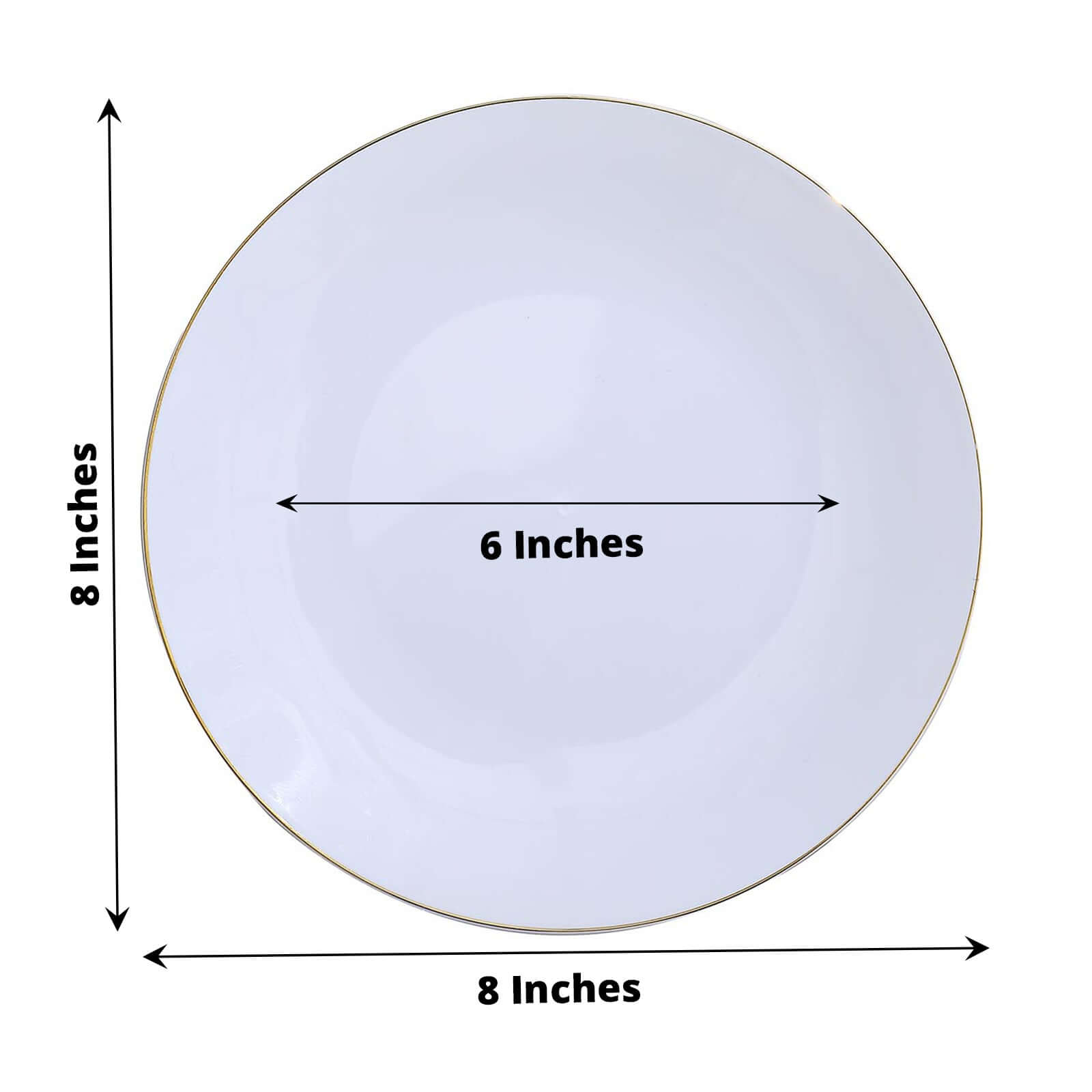 10-Pack Plastic 8" Round Dessert Plates in White with Gold Rim - Glossy Disposable Appetizer Salad Plates for Banquets & Special Occasions
