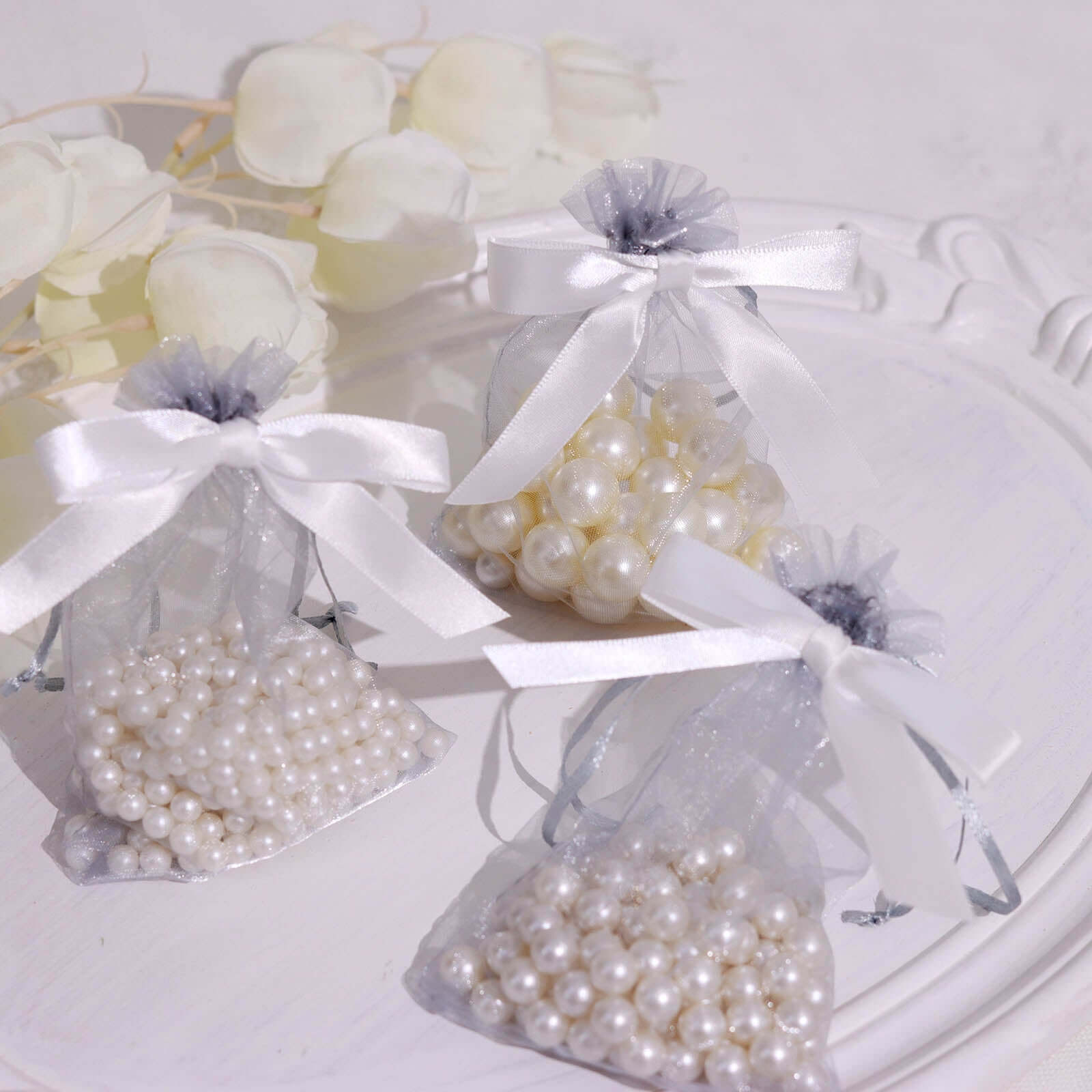 50 Pcs 3" Satin Ribbon Bows With Twist Ties, Gift Basket Party Favor Bags Decor - White Classic Style