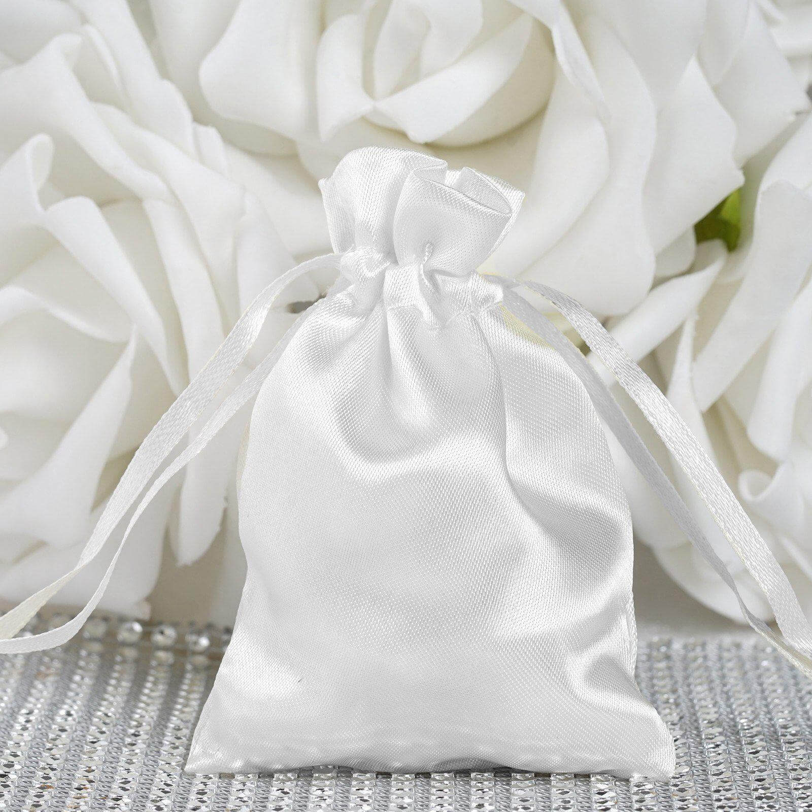 12 Pack 3" White Satin Drawstring Wedding Party Favor Gift Bags