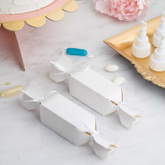 25 Pack White Candy Shape W Satin Ribbon Party Favor Gift Boxes