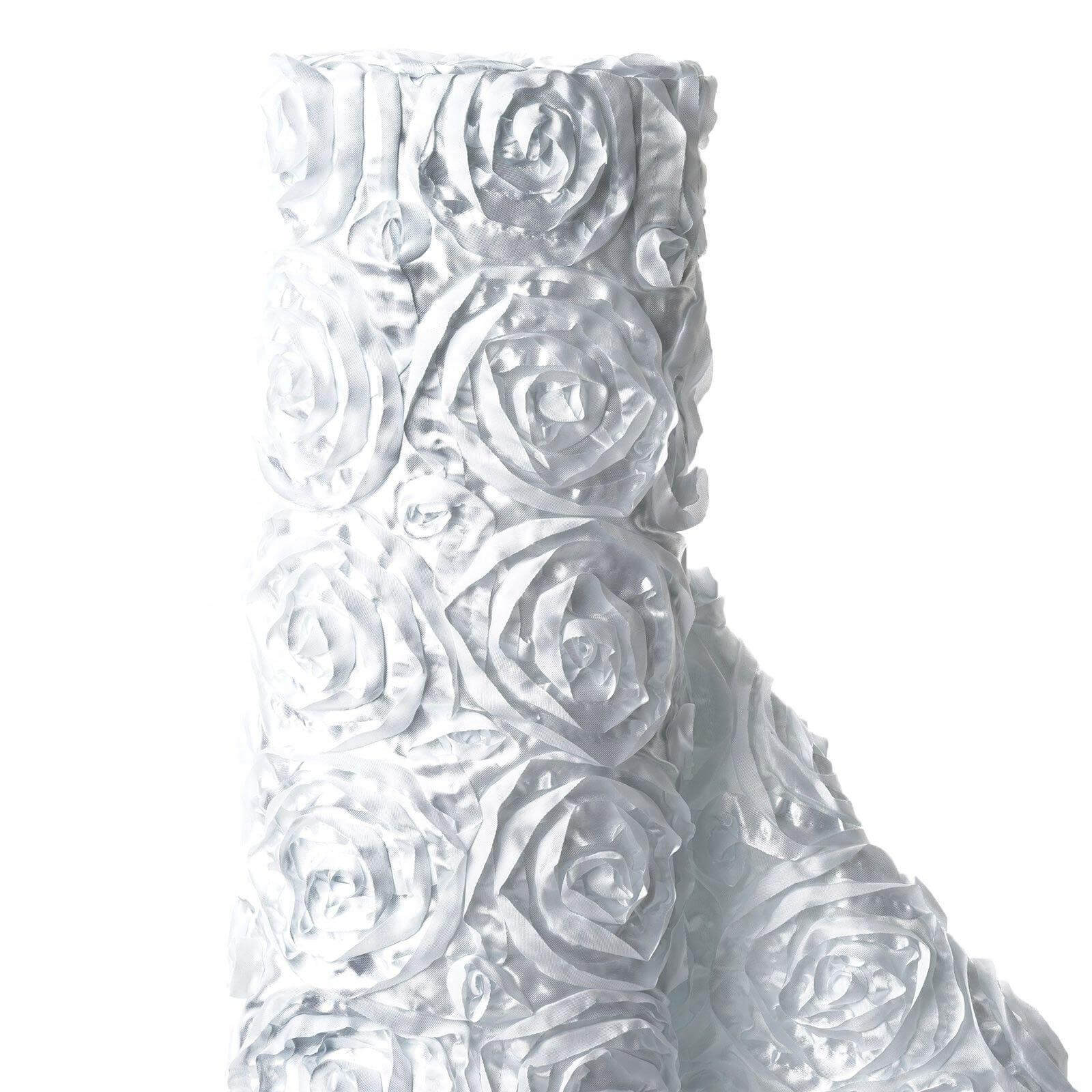 54"x4yd White Satin Rosette Fabric By The Bolt, DIY Craft Fabric Roll