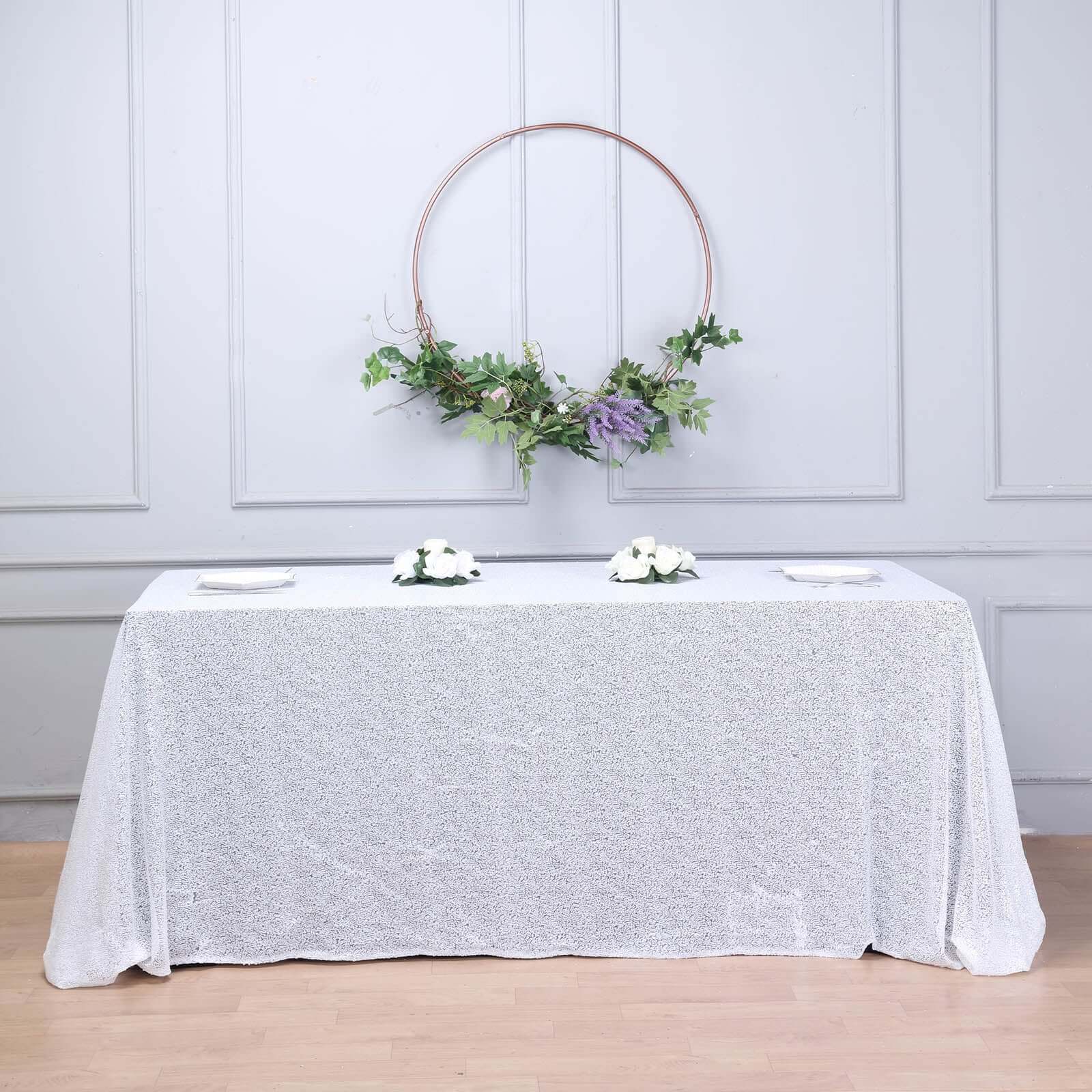 Sequin 90"x156" Rectangle Tablecloth White - Seamless Twinkling Design for Chic Celebrations