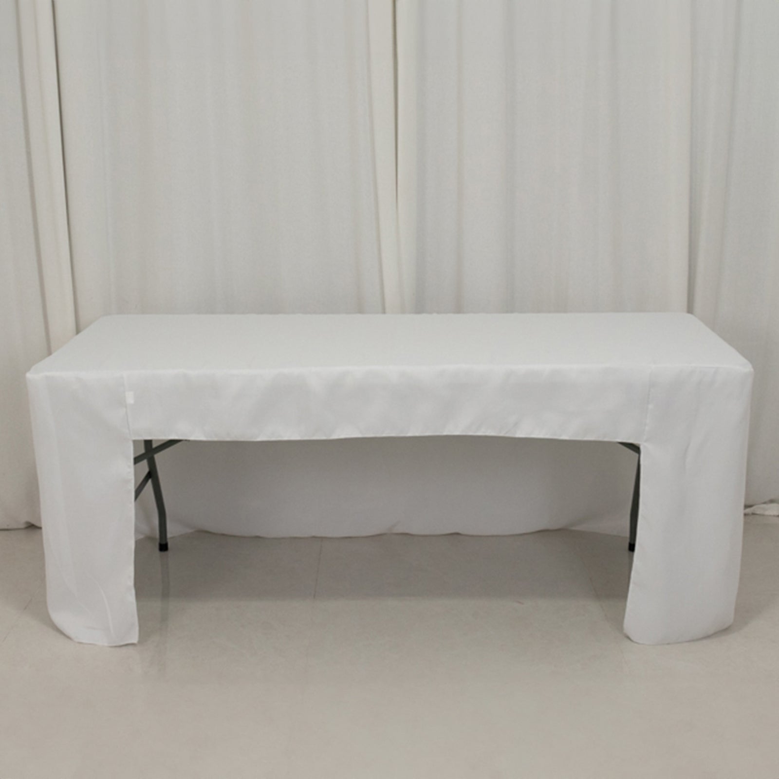 Fitted Polyester 72"x30" Rectangle Tablecloth White with Open Back Design - Easy to Maintain and Wrinkle-Resistant Table Cover for Trade Shows & Displays