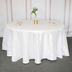 Taffeta 120" Round Tablecloth White - Seamless Accordion Crinkle Design for Stylish Occasions