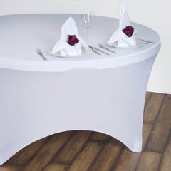 Stretch Spandex 5ft Round Tablecloth White - Durable Form-Fitting Table Cover for Events & Presentations