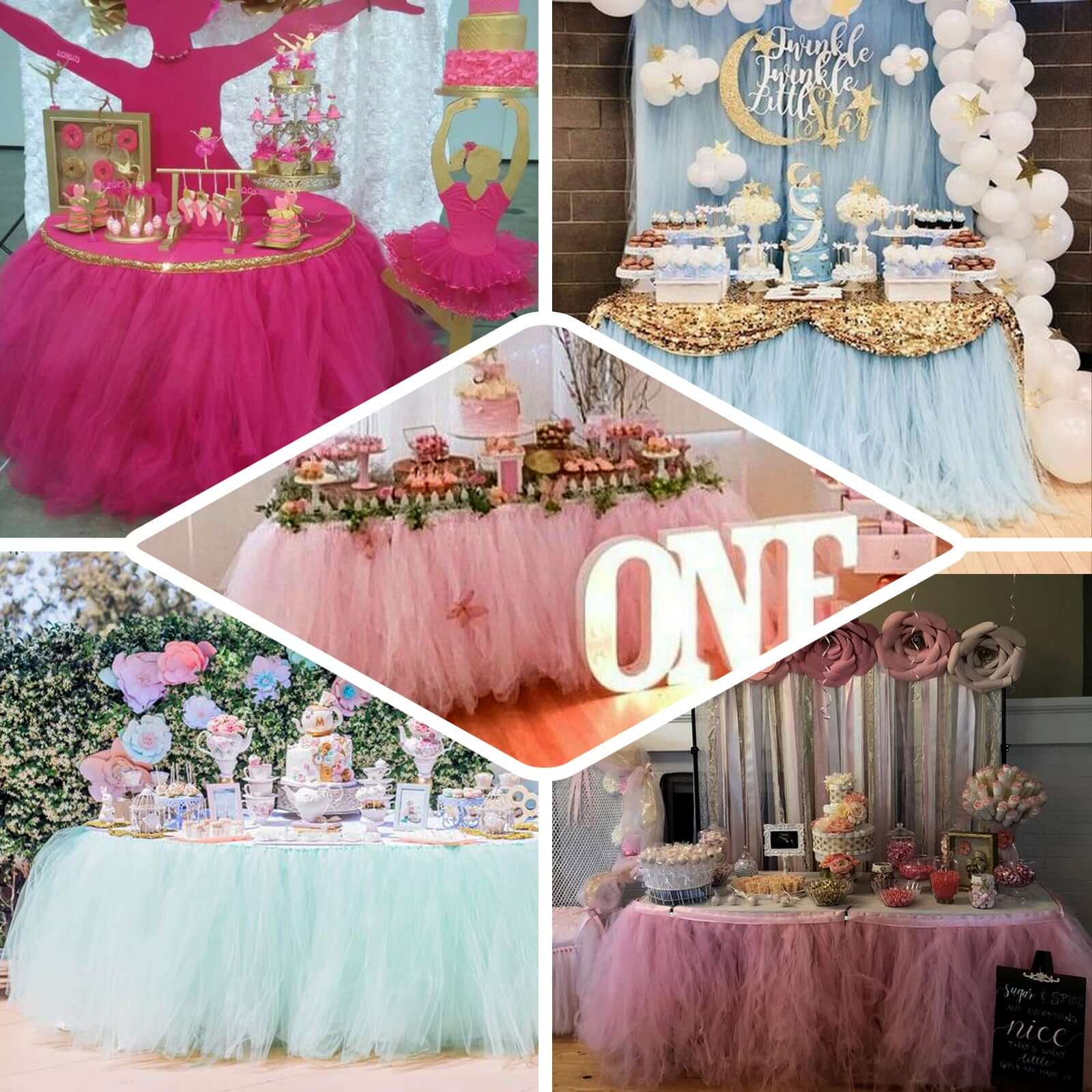 Tulle 21ft Table Skirt White - 4 Layer Pleated Tutu Chic & Soft Event Table Cover