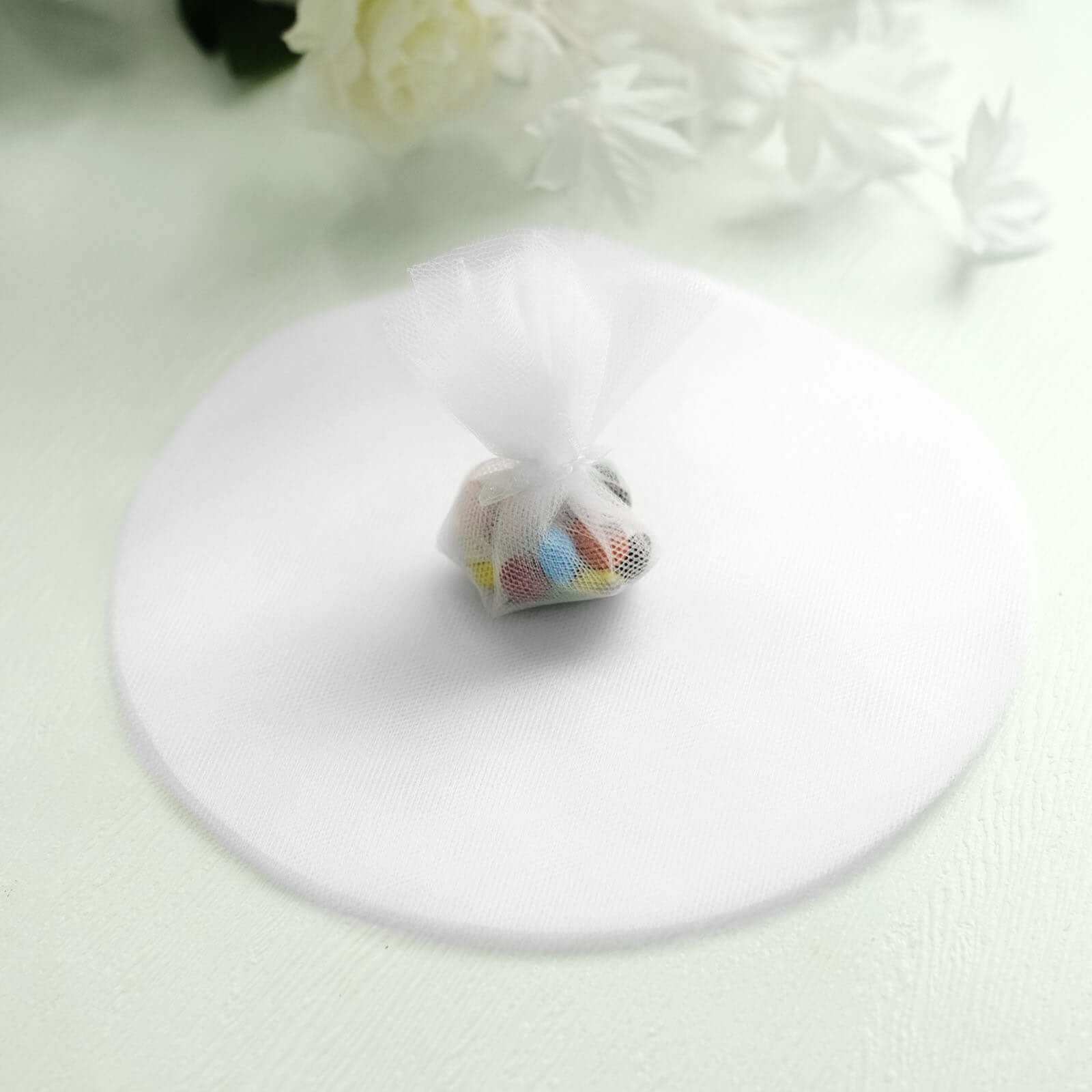 25 Pack 9" White Sheer Nylon Tulle Circles Favor Wrap, DIY Craft Fabric