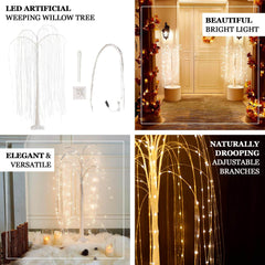 180 LED Lighted Tree Centerpiece Weeping Willow Design White Warm White - Plug-in Adapter Tabletop Accent 4ft