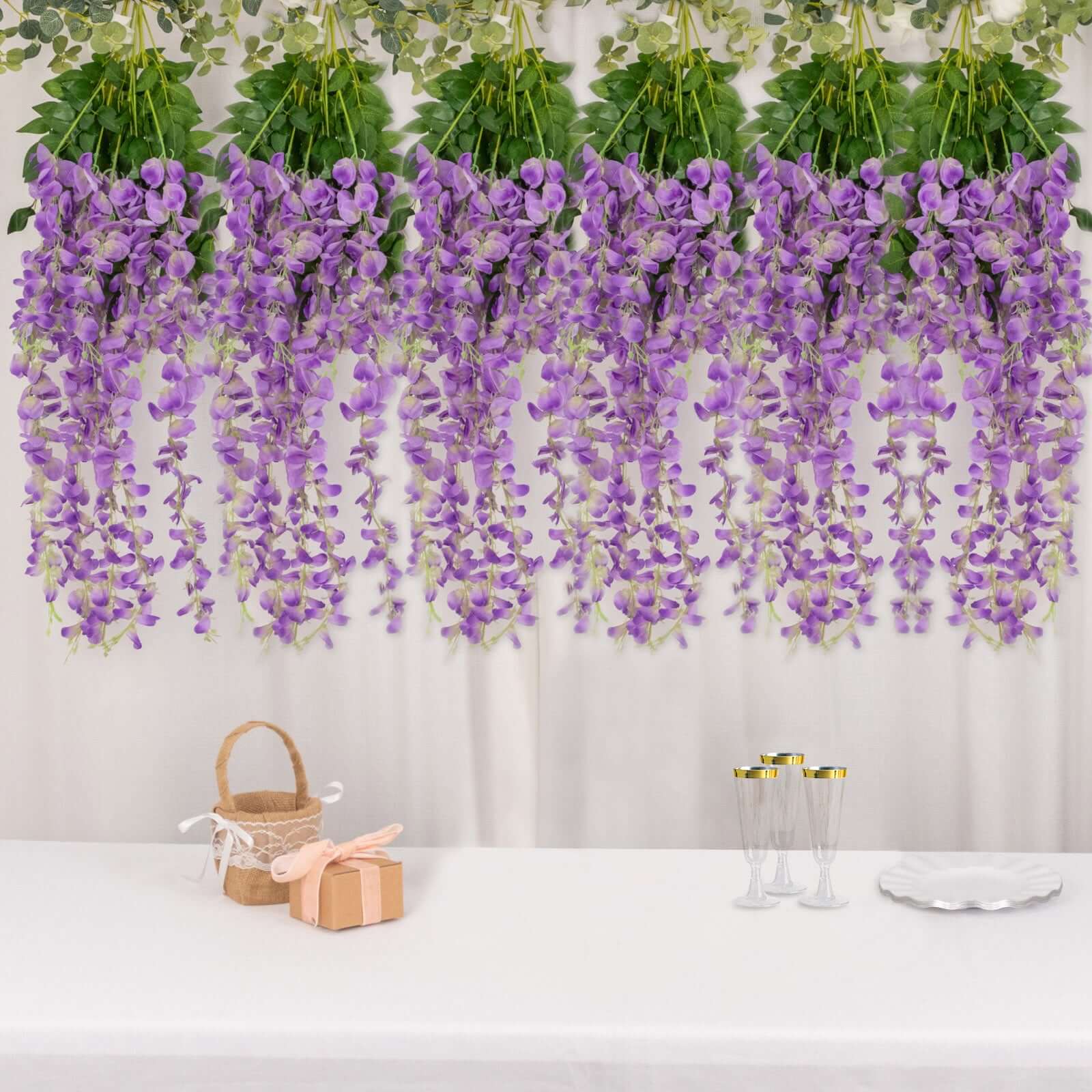 5 Pack 44" Silk Hanging Wisteria Flower Garland Vines in Purple, 3 Strands in 1 Bush