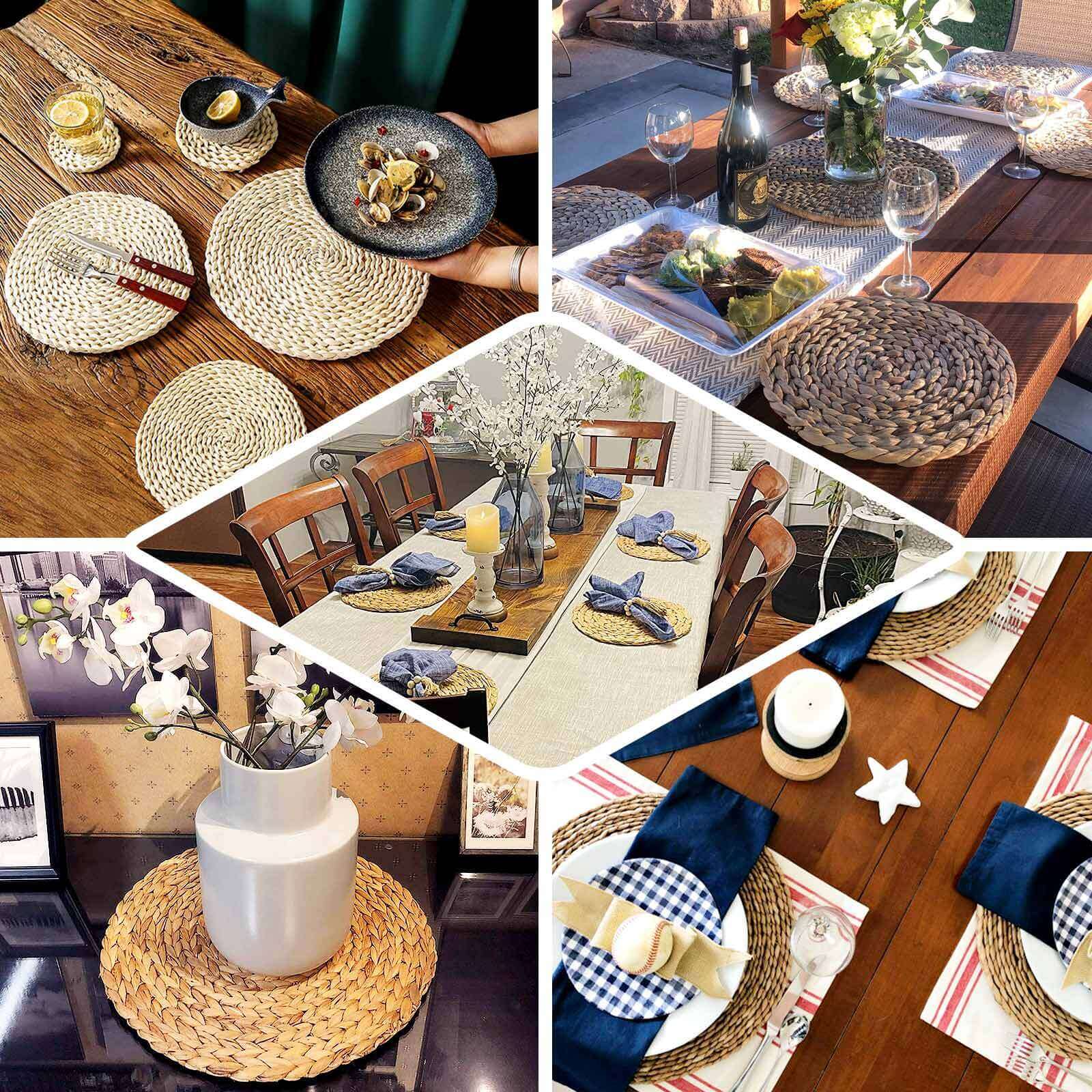 4-Pack Placemats Braided Design Natural Corn Husk Round - Woven Rustic Rattan Style for Tables 15"