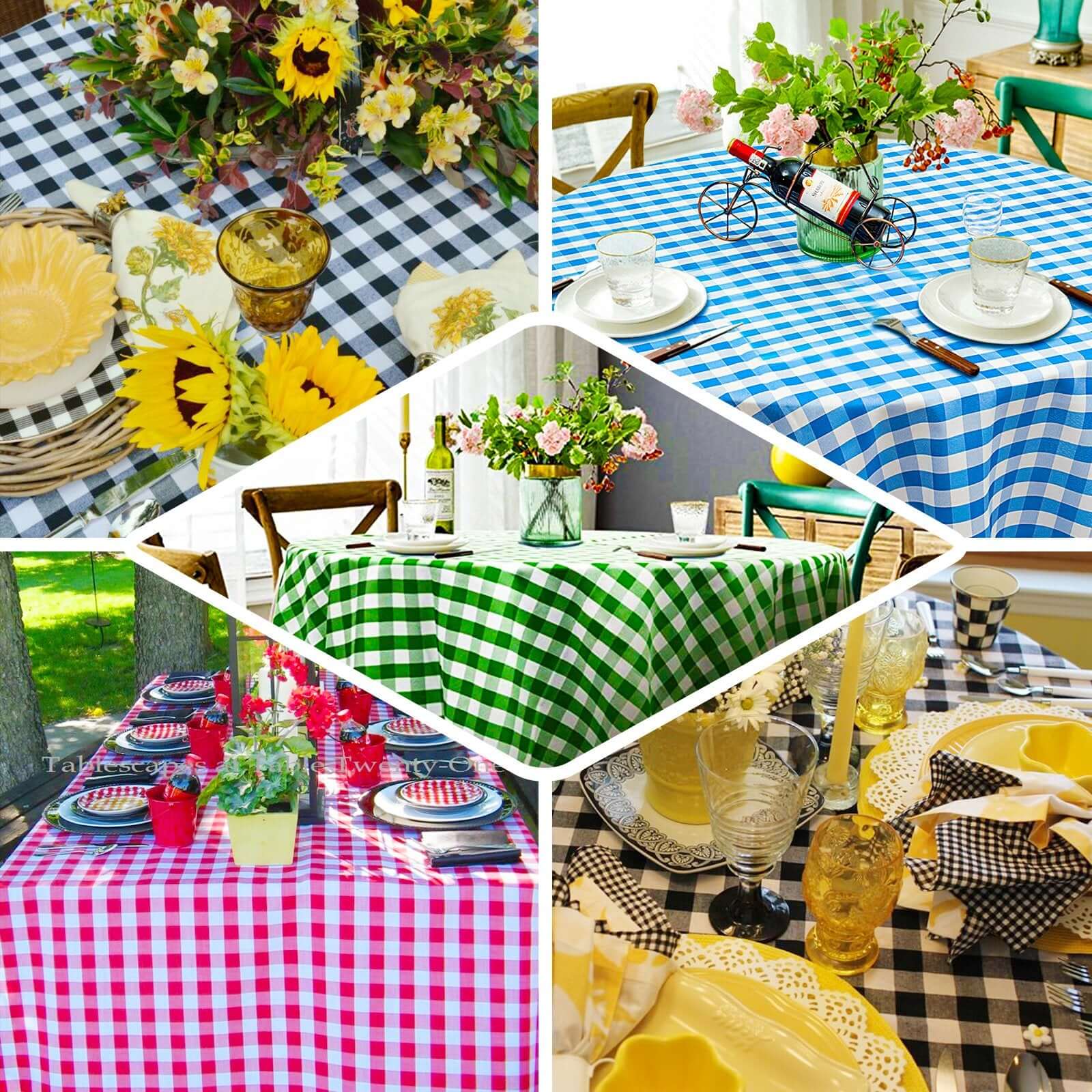 54"x54" White Yellow Seamless Buffalo Plaid Square Table Overlay, Checkered Gingham Polyester Table Overlay