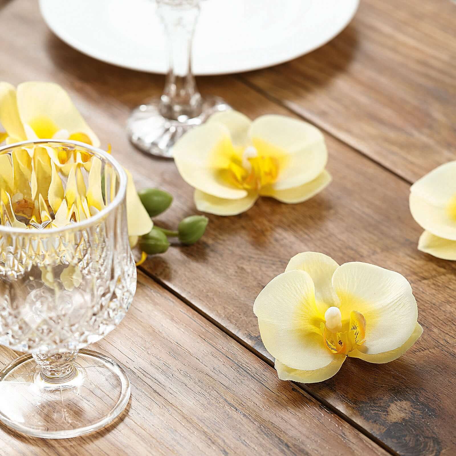 20 Silk Artificial Orchids Flower Heads Yellow - Versatile Floral Accents for DIY Floral Arrangements Corsages & Event Decor 4"