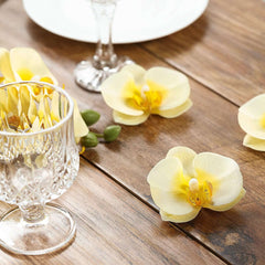 20 Silk Artificial Orchids Flower Heads Yellow - Versatile Floral Accents for DIY Floral Arrangements Corsages & Event Decor 4"