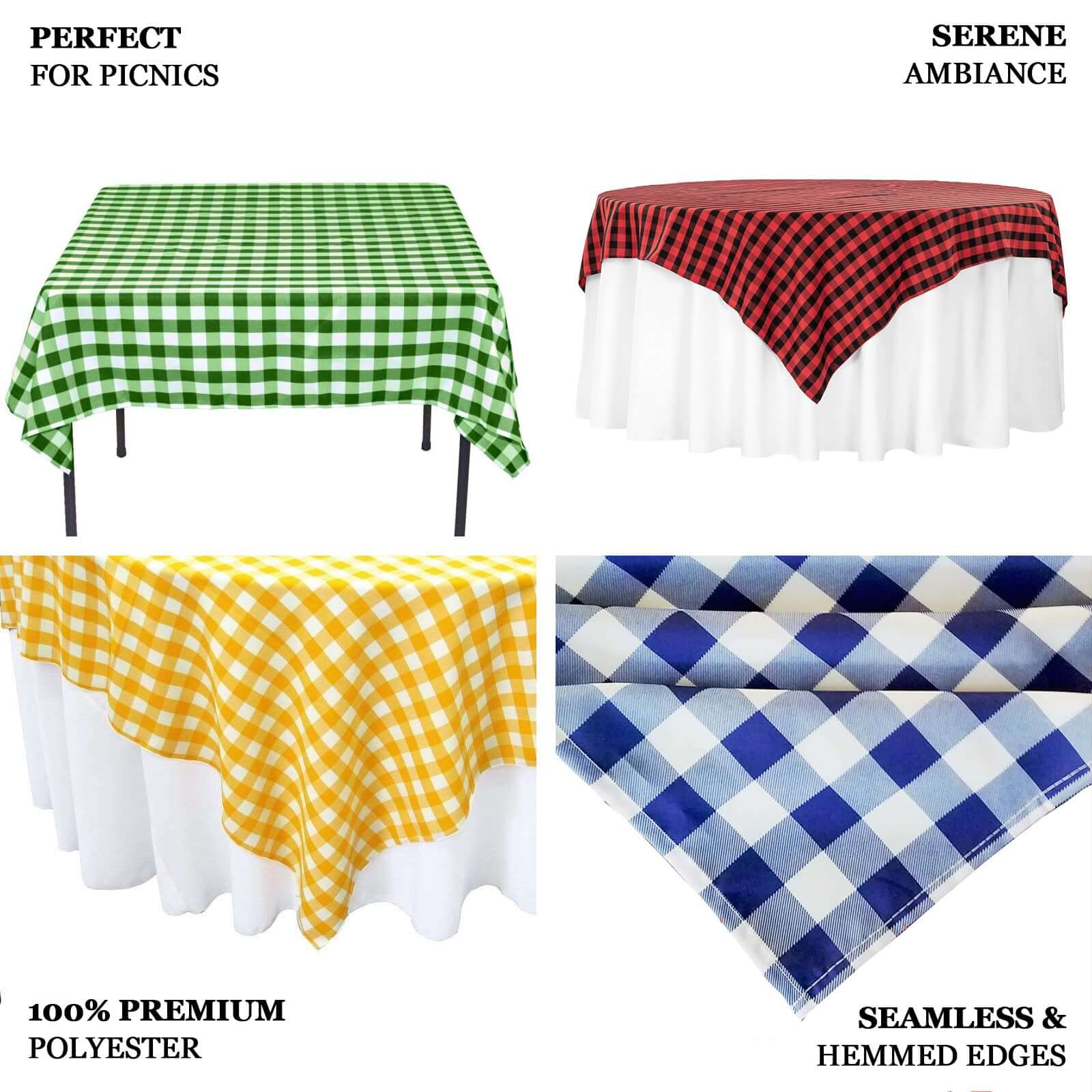 54"x54" White Yellow Seamless Buffalo Plaid Square Tablecloth, Checkered Gingham Polyester Tablecloth