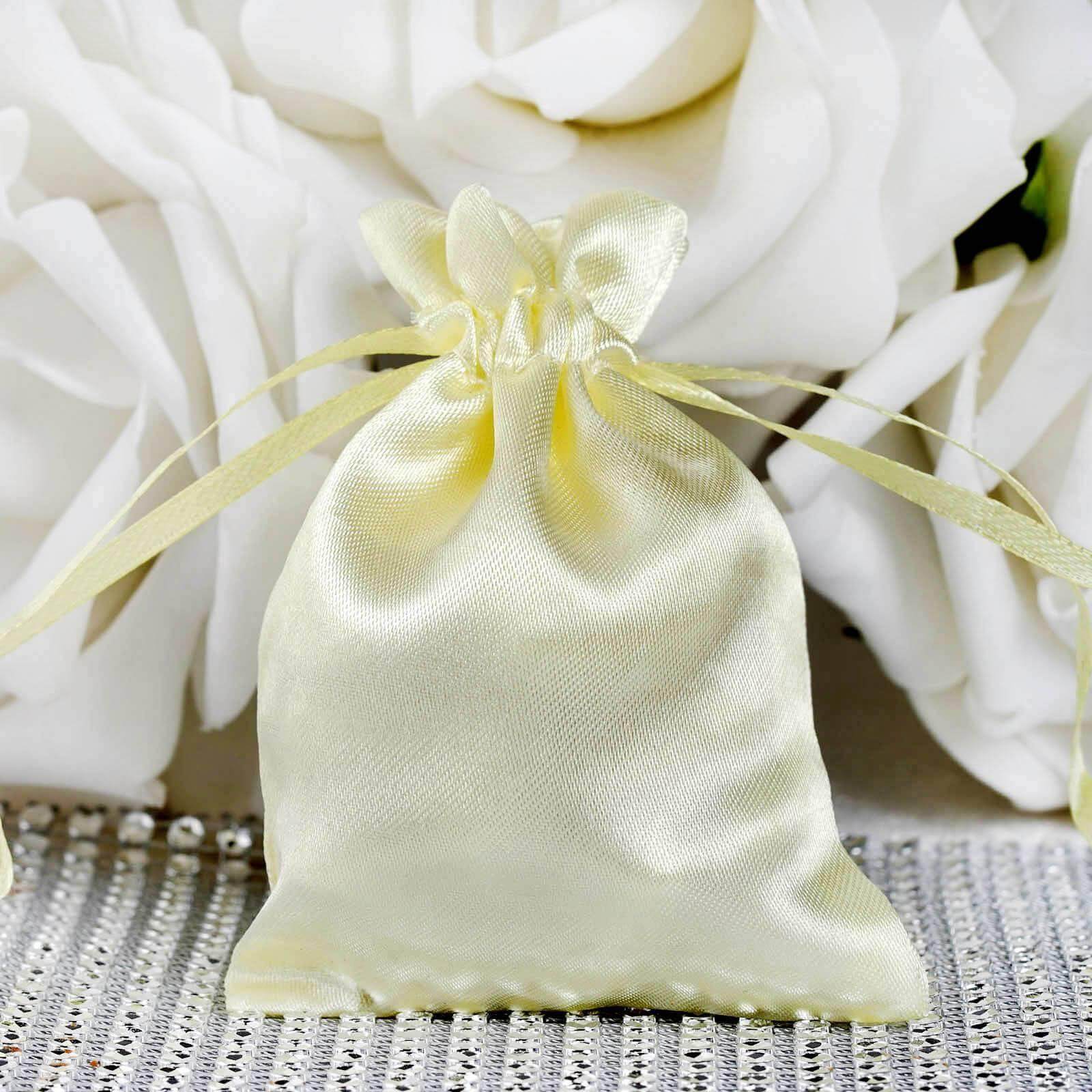12 Pack 3" Yellow Satin Drawstring Wedding Party Favor Gift Bags