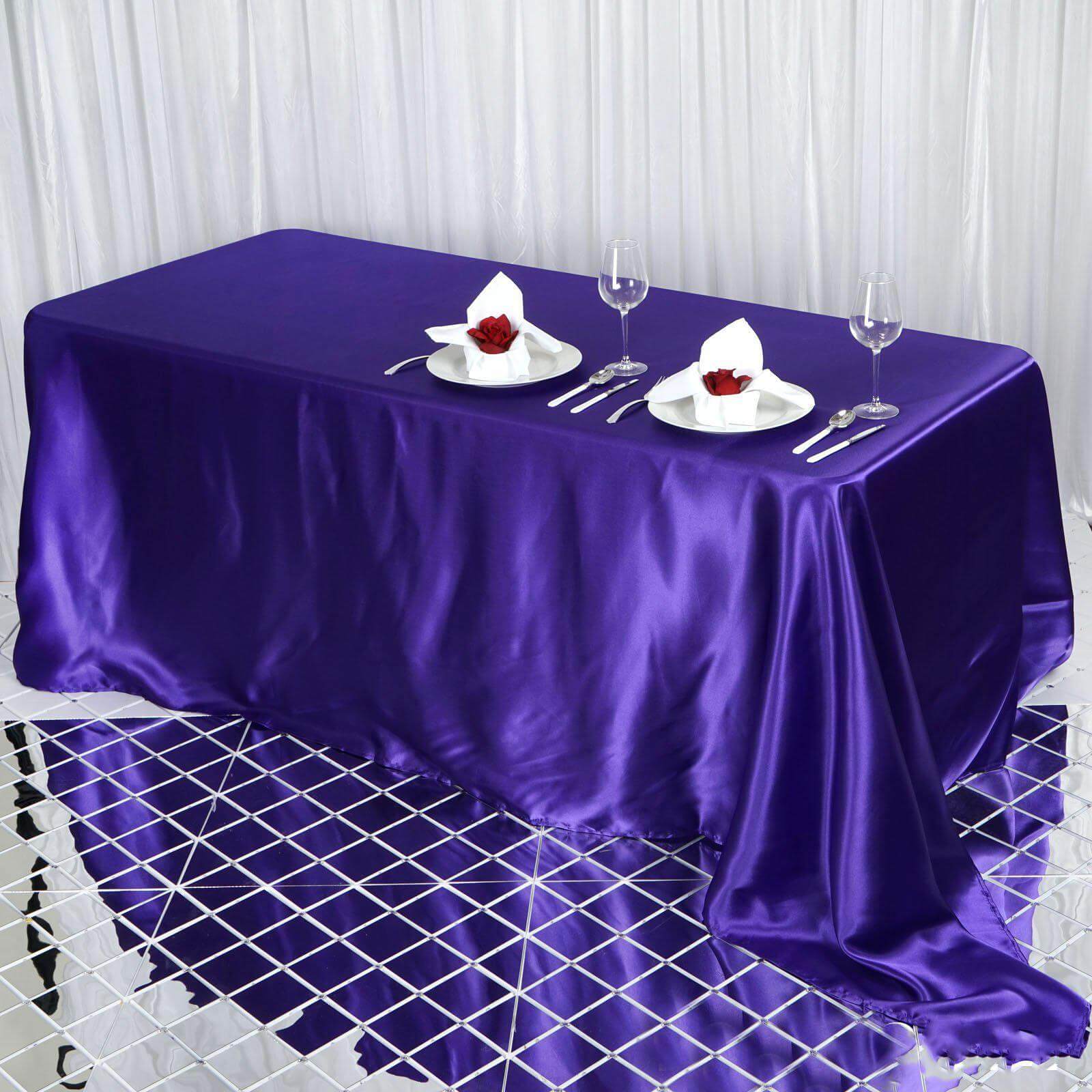 Satin Rectangular 90"x132" Tablecloth Purple Satin - Seamless Table Cover