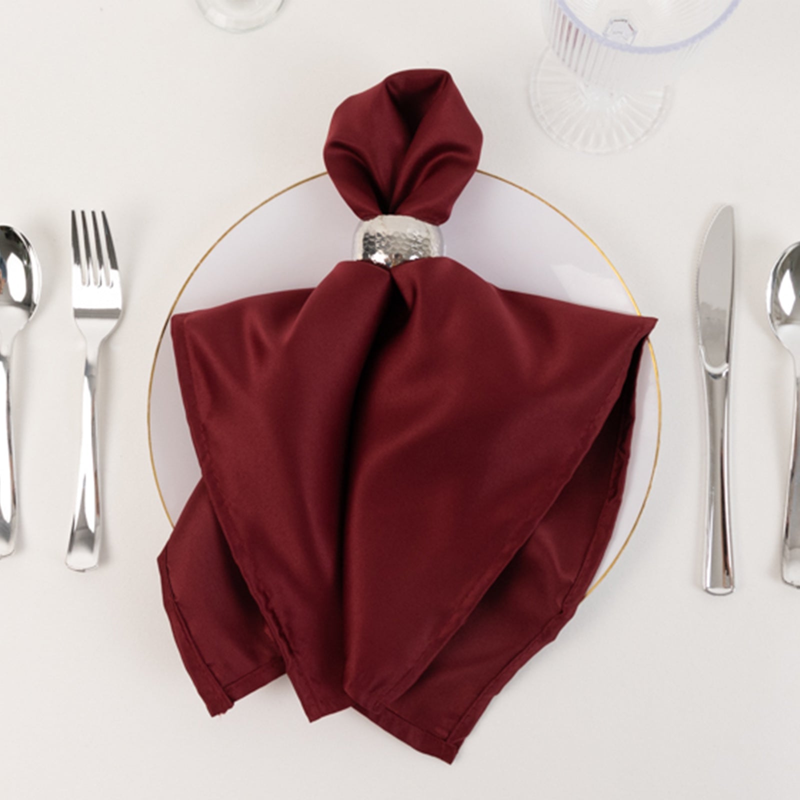 5 Pack Lamour Satin 20"x20" Napkins Burgundy - Soft Matte Finish Dinner Napkins
