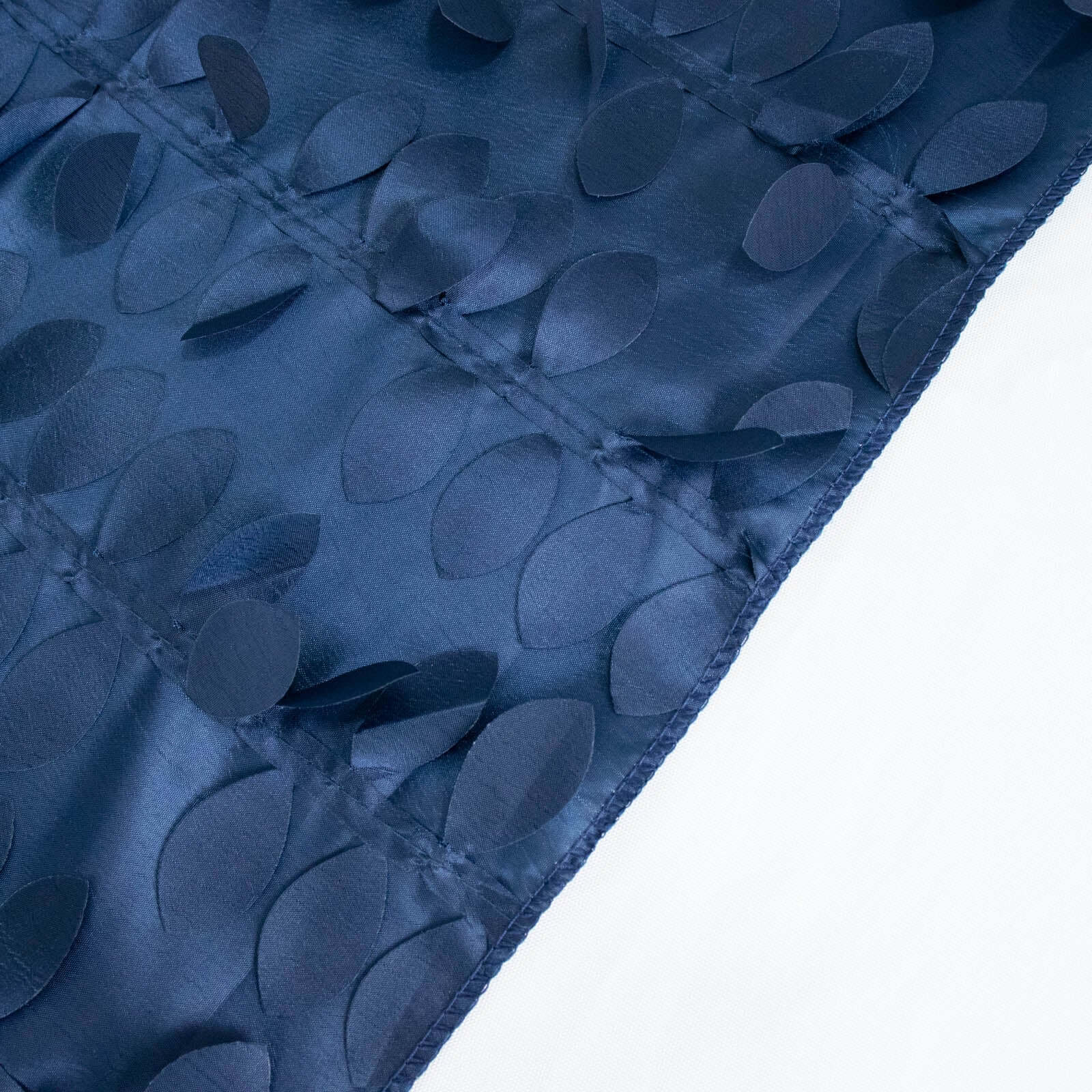 Taffeta 132" Round Tablecloth Navy Blue | 3D Leaf Petal Design Seamless Table Cover