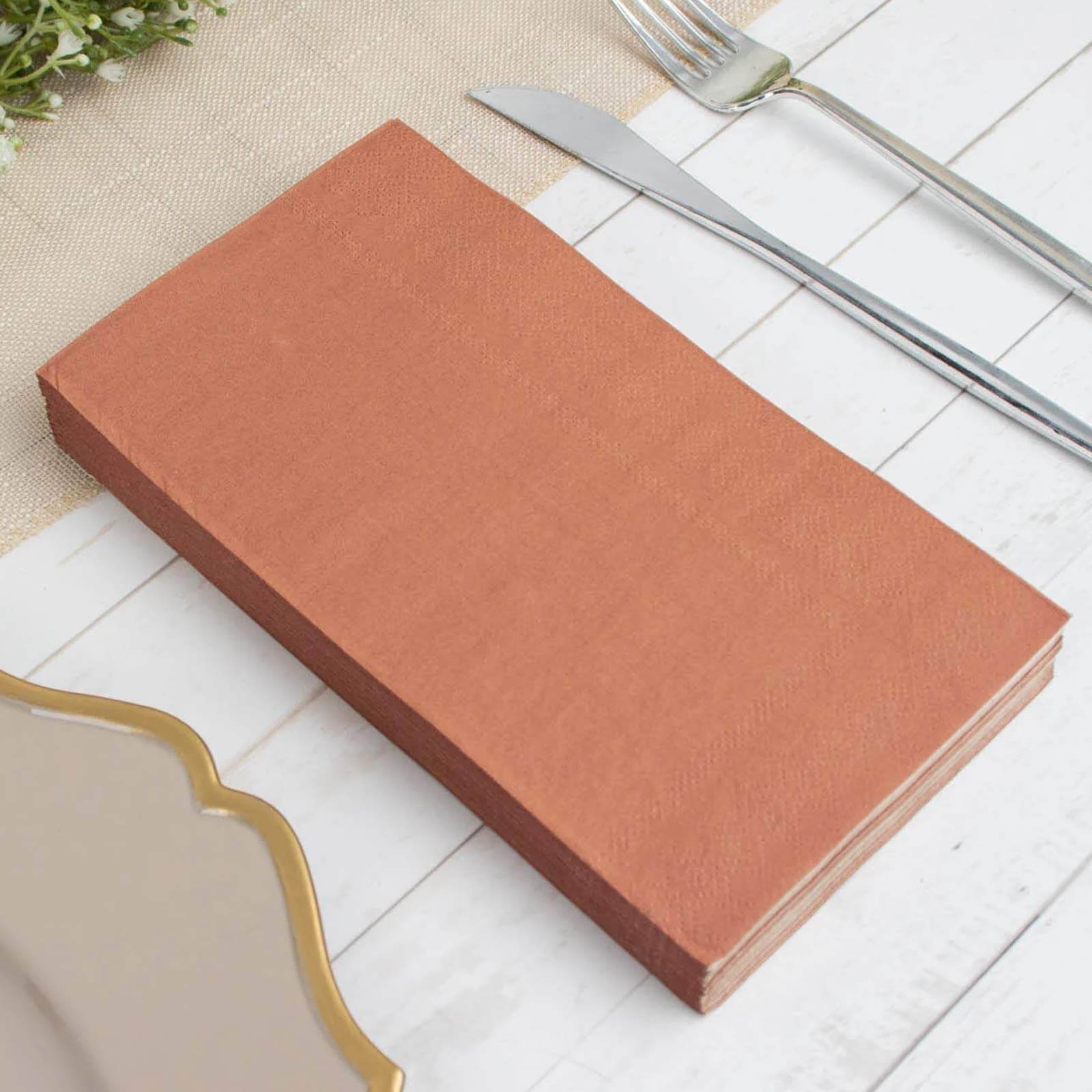 50-Pack Paper Napkins Soft Terracotta (Rust) - Disposable 2-Ply Cocktail and Beverage Napkins for Weddings