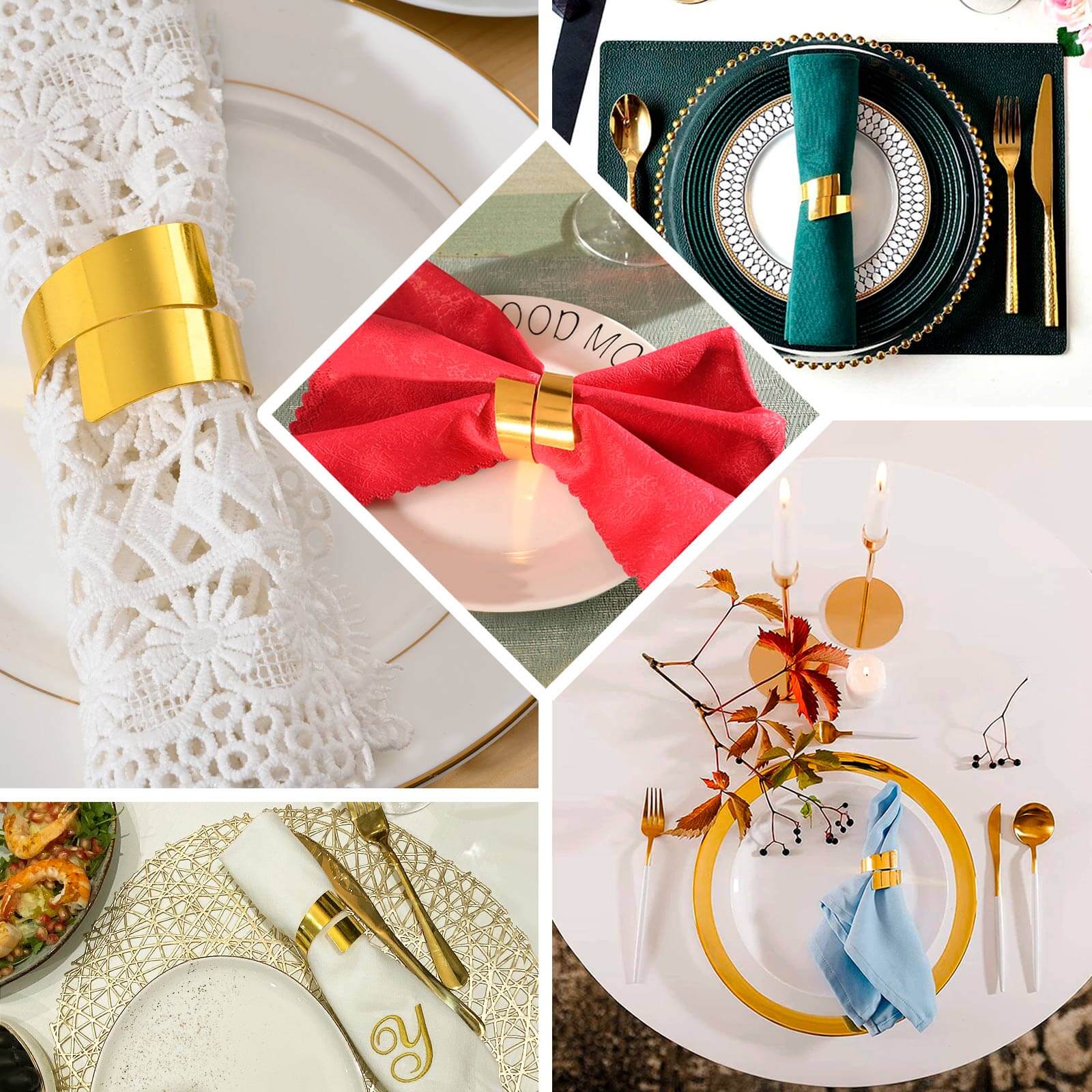 4 Pack Shiny Gold Metal Swirl Wrap Cuff Band Napkin Rings, Decorative Scroll Serviette Buckle Napkin Holders