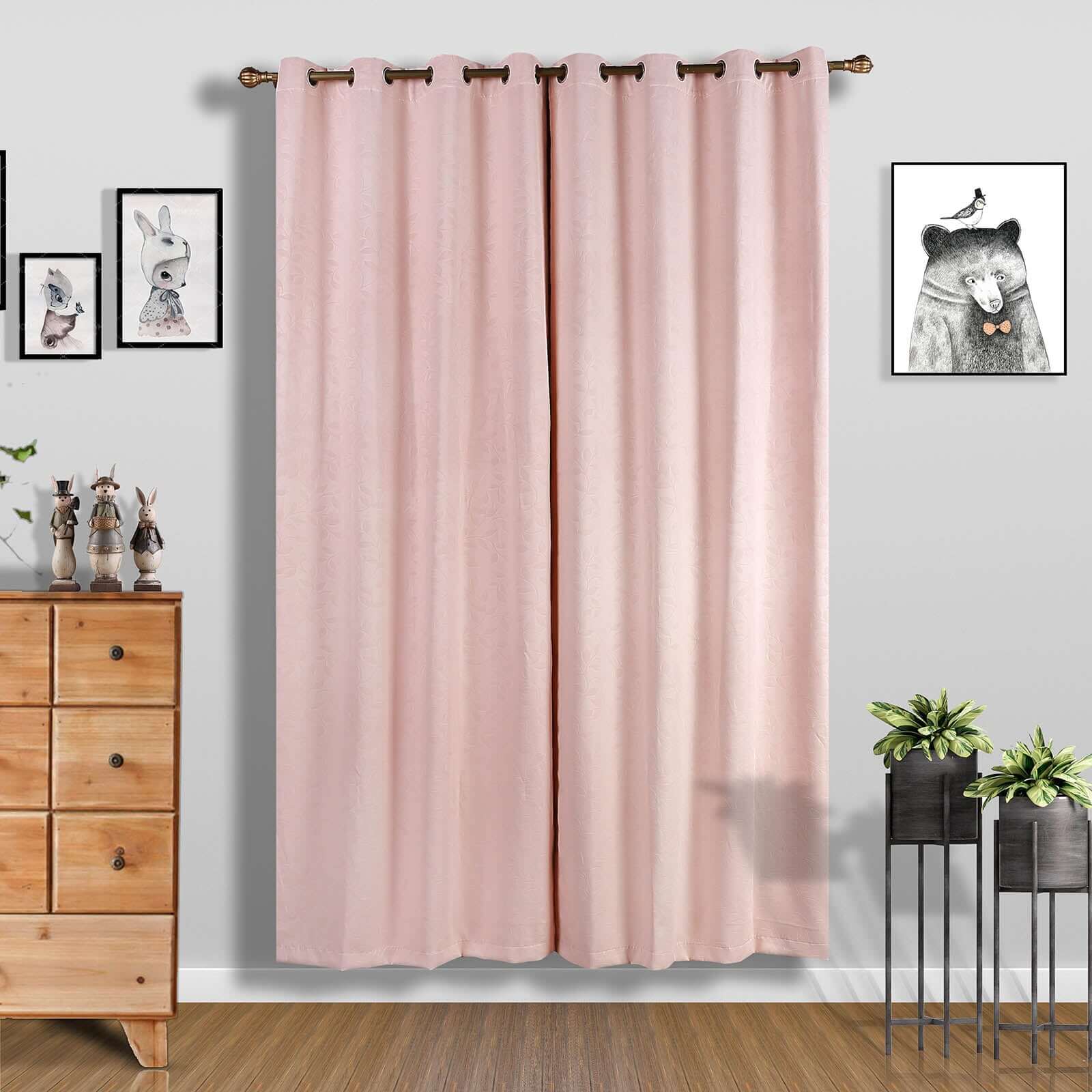 2 Pack Blush Embossed Thermal Blackout Soundproof Curtain Panels, 52"x108" With Chrome Grommet Window Treatment