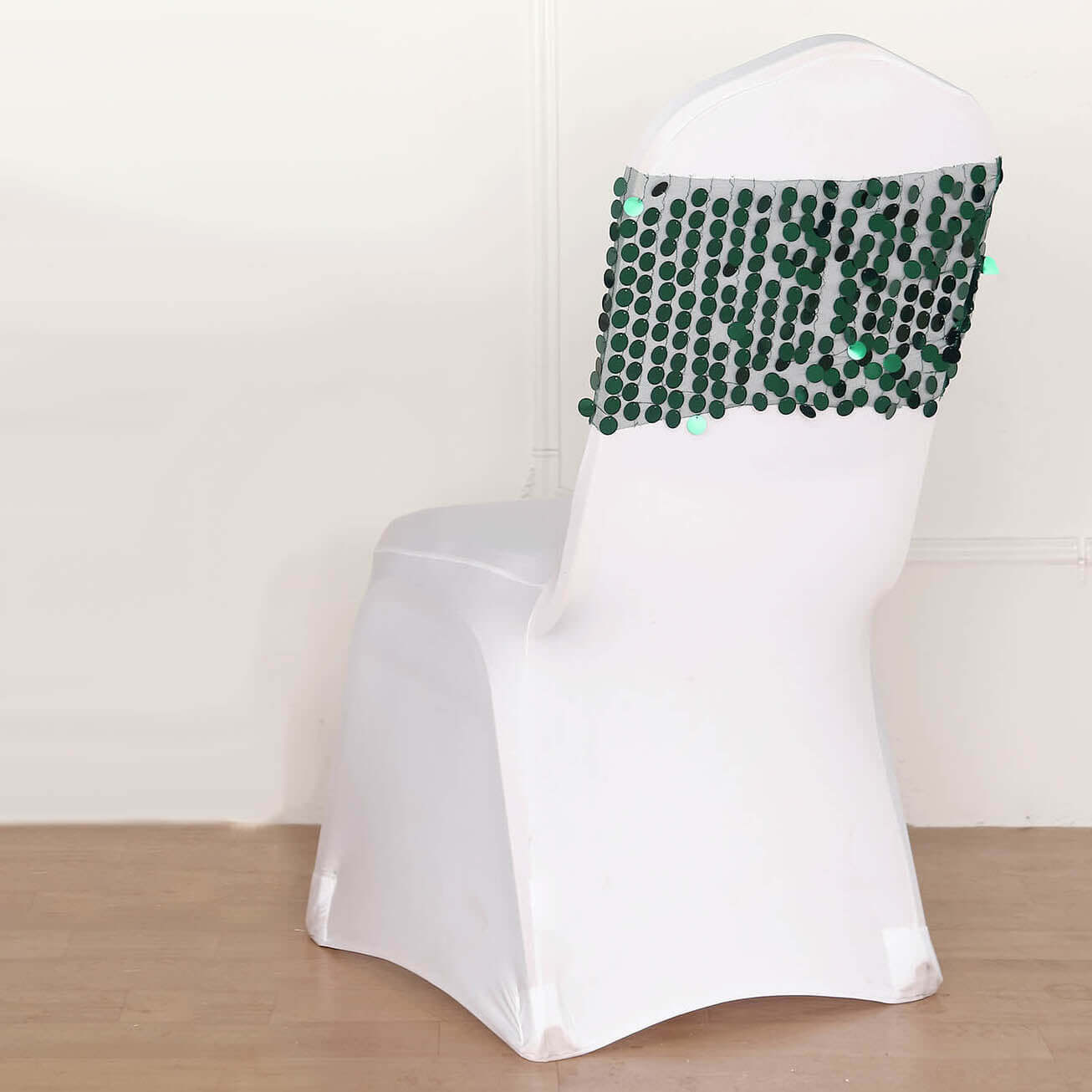 5 Pack Big Payette Sequin 13"x10" Chair Sash Bands Hunter Emerald Green - Stylish Glittering Decor for Weddings & Gatherings