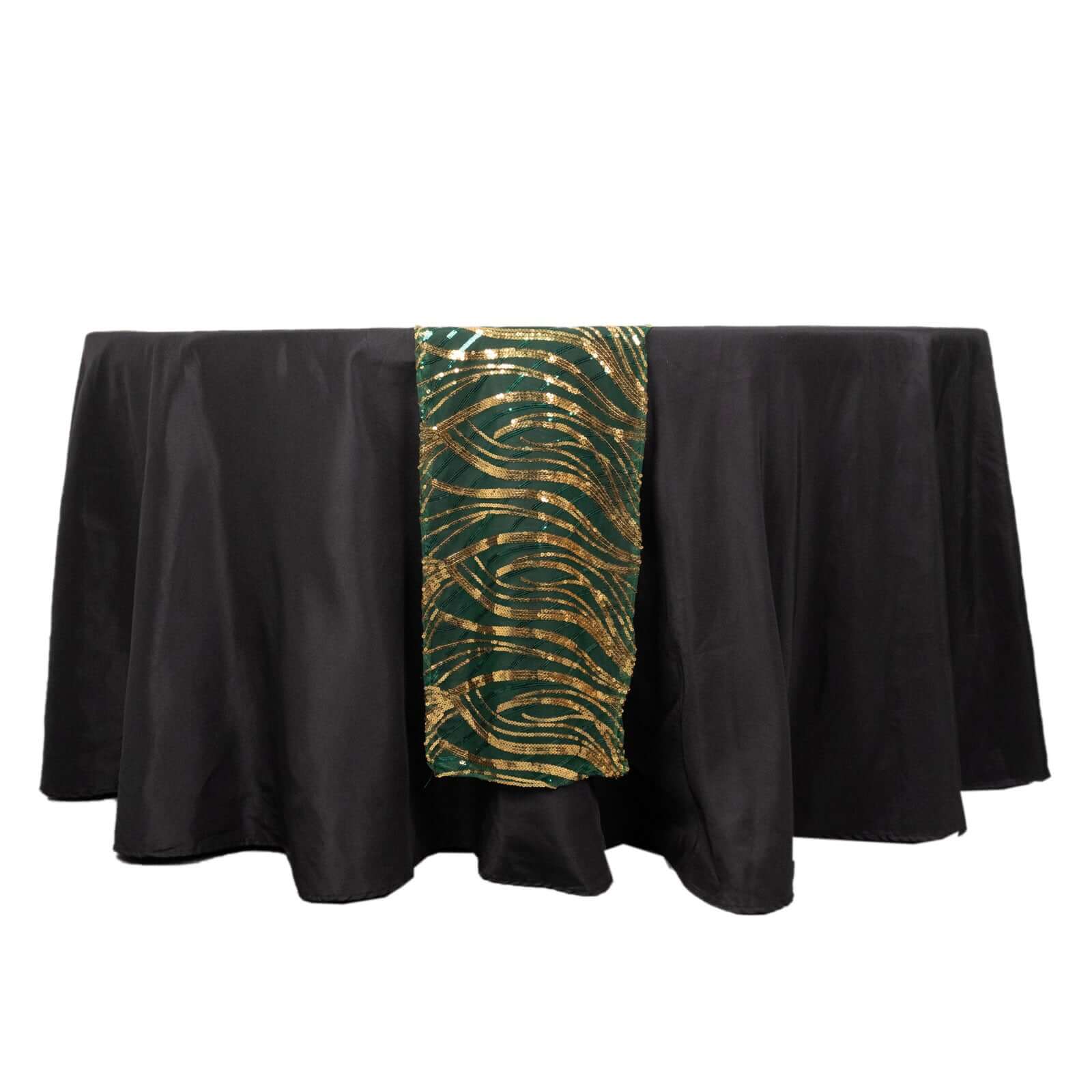 Sequin Mesh 12"x108" Table Runner Hunter Emerald Green Stylish Wave Embroidery