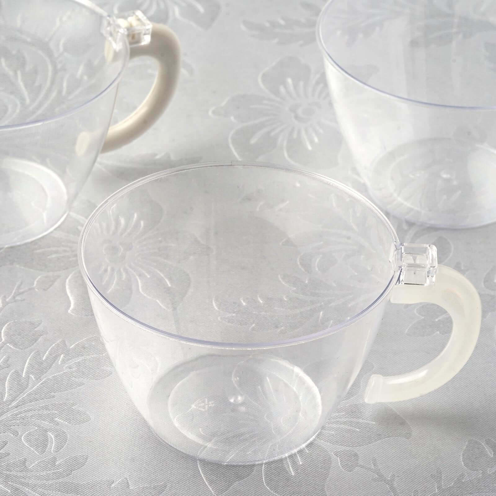 12-Pack Plastic Coffee Tea Cups Hard Disposable with Handle - Sturdy Cups for Hot Beverages 6oz