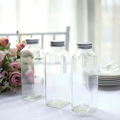 12-Pack Glass Jars French Square Design Clear with Aluminum Caps - Refillable Storage Bottles for Pantry & Organization 7" 12oz