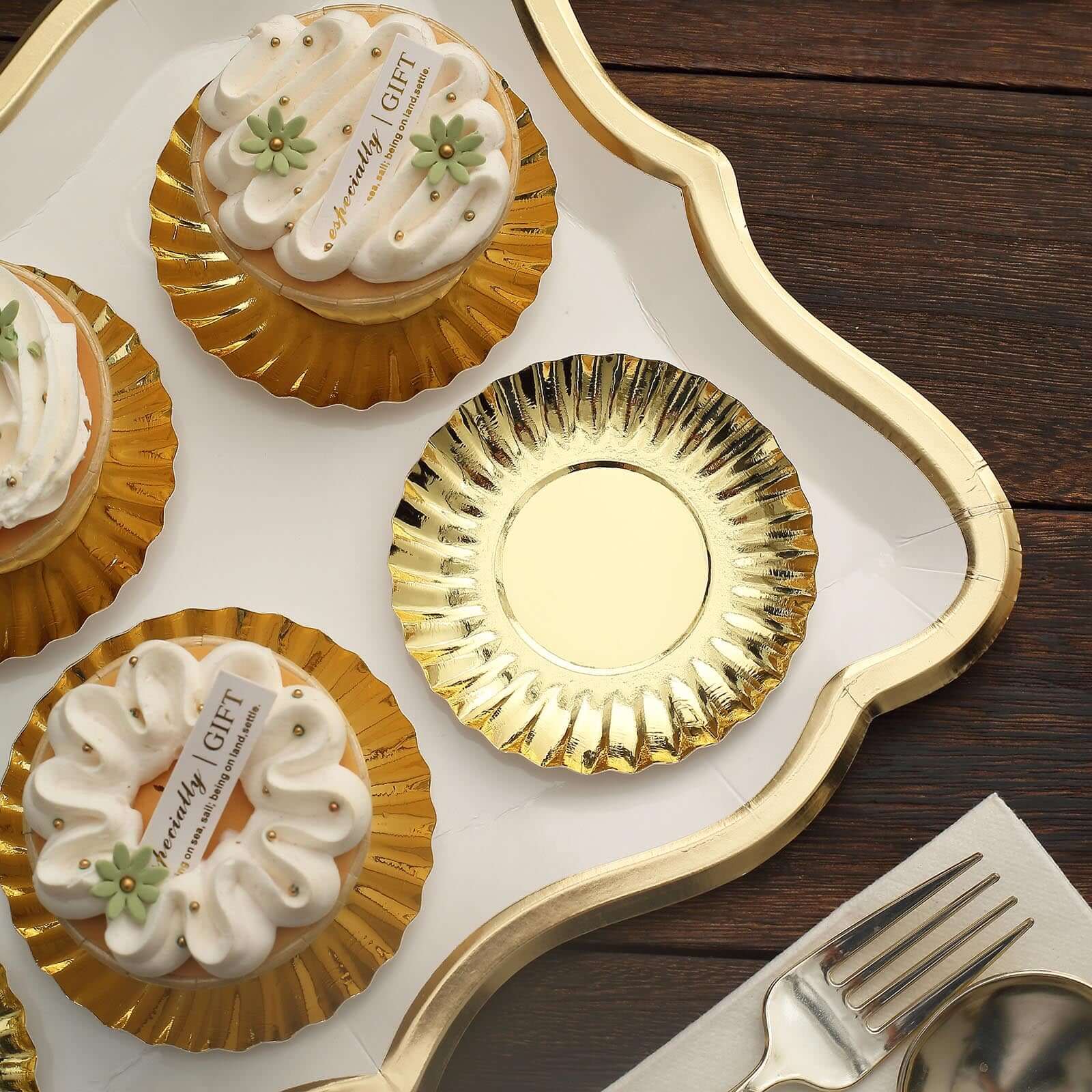 50-Pack Paper 3.5" Round Party Plates in Metallic Gold with Scalloped Rim - Disposable Mini 250GSM Dessert Plates for Tapas, Appetizers & Finger Foods