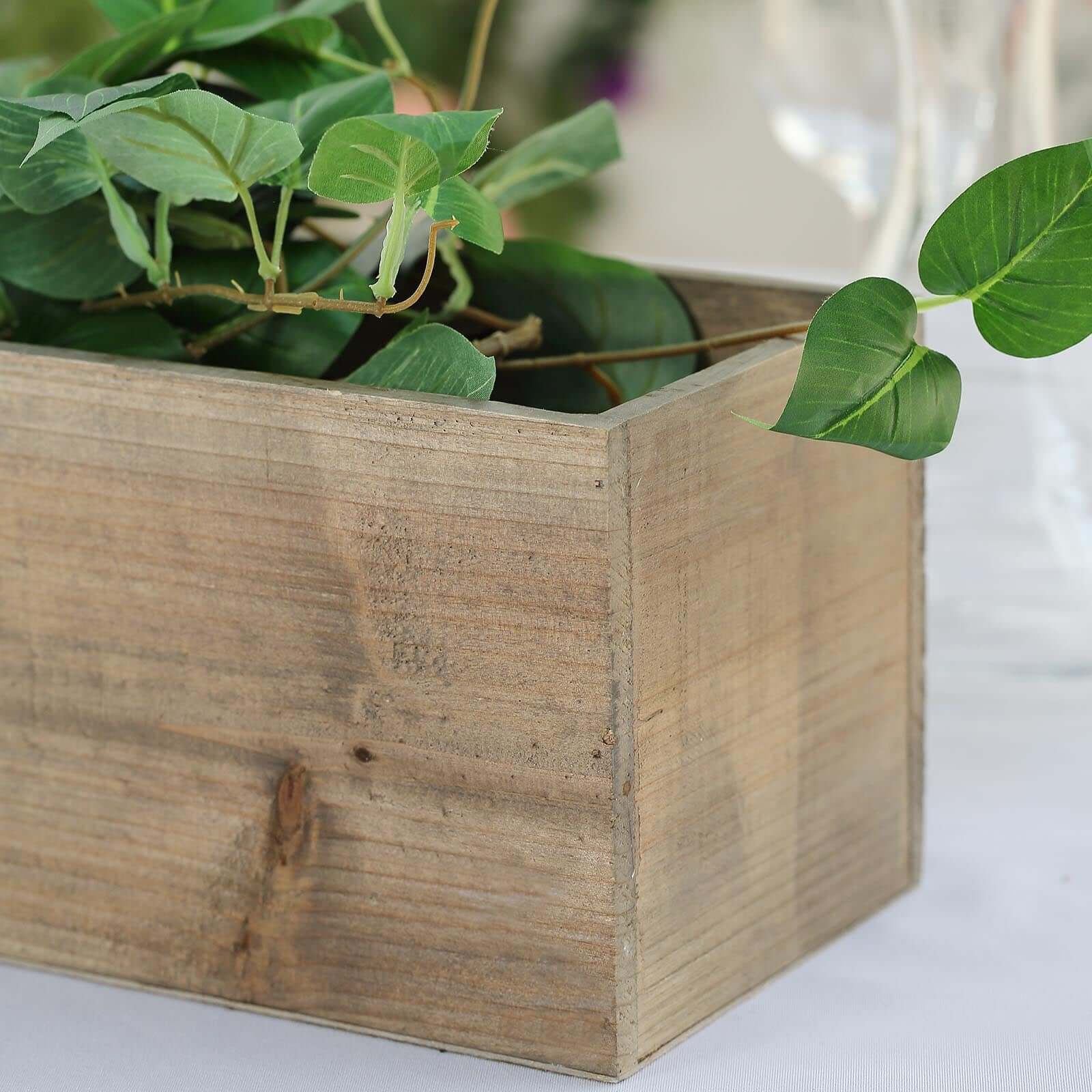 Natural Wood Planter Rectangular Box 24"x6"- Natural Decor with Removable Plastic Liner for Tables