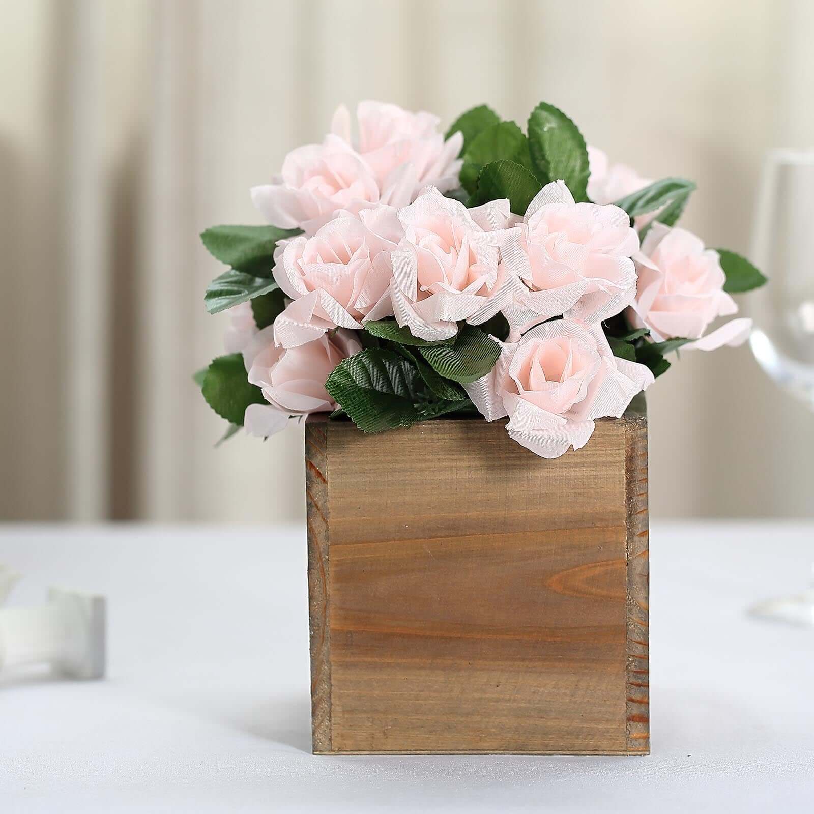 2 Pack 5" Natural Square Wood Planter Box Set With Removable Plastic Liners