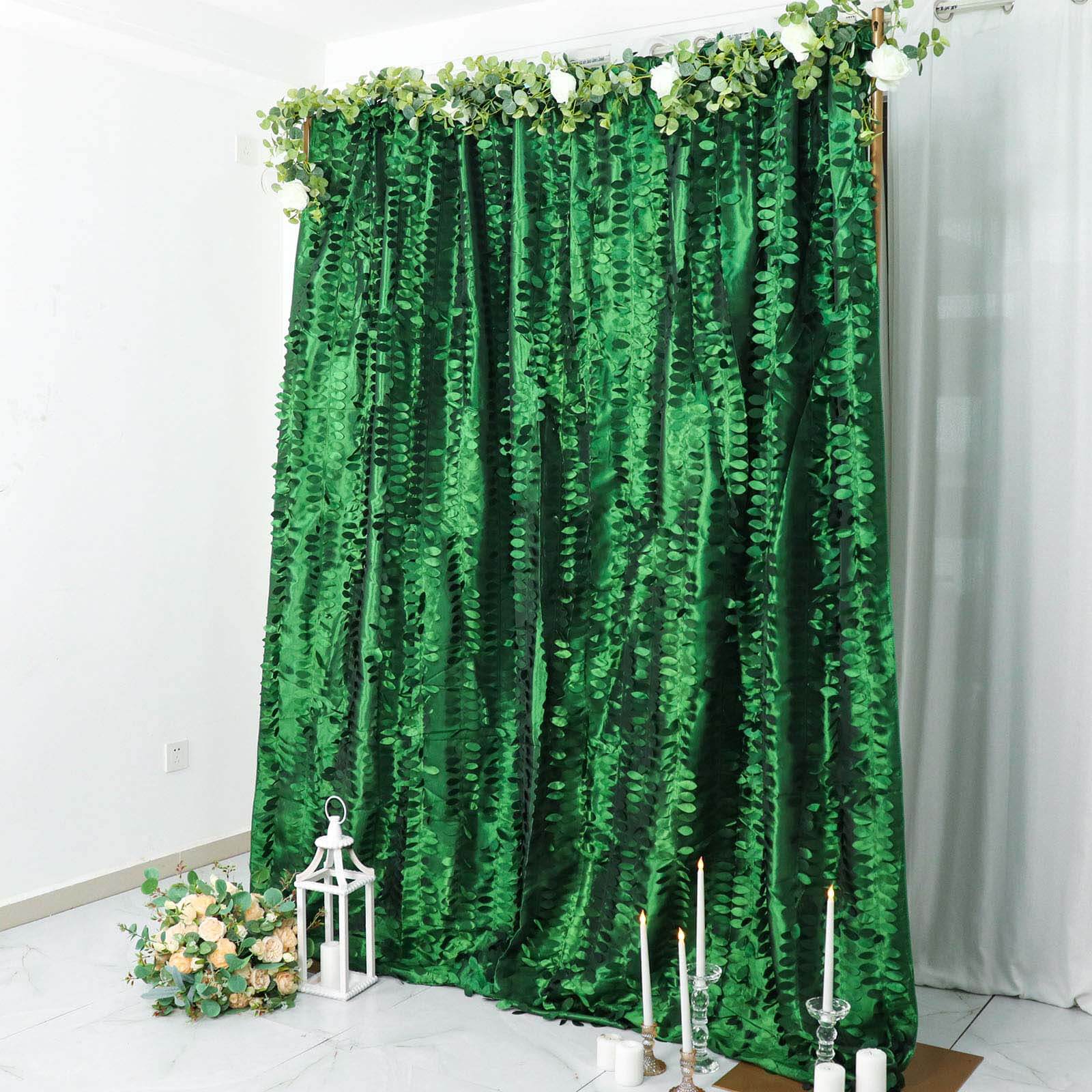 8ftx8ft Green 3D Leaf Petal Taffeta Event Curtain Drapes, Backdrop Event Panel With Rod Pocket