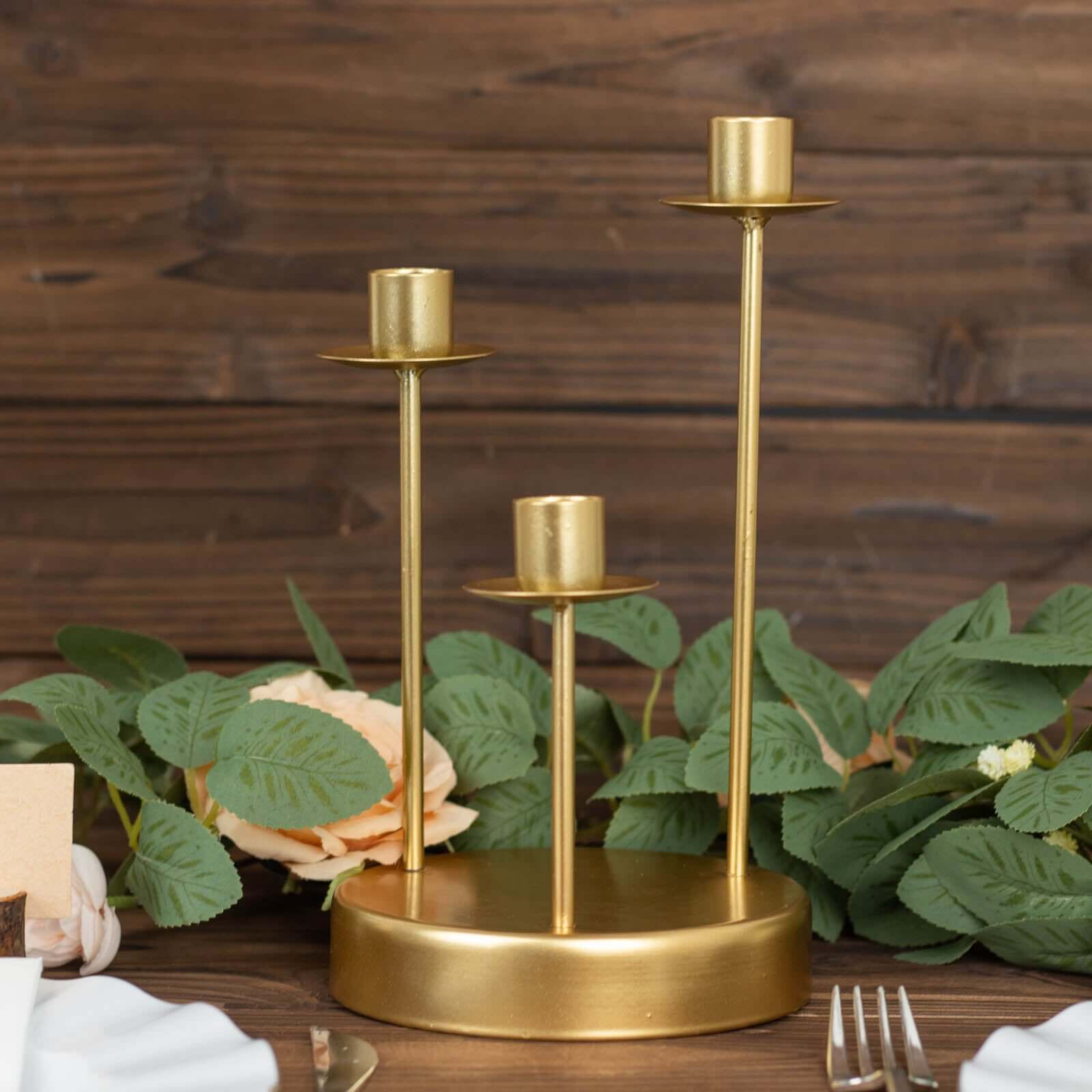 Vintage Candelabra 3-Arm Taper Candle Holder Gold Metal Wedding Table Centerpiece - Stylish Tabletop Accent 10"